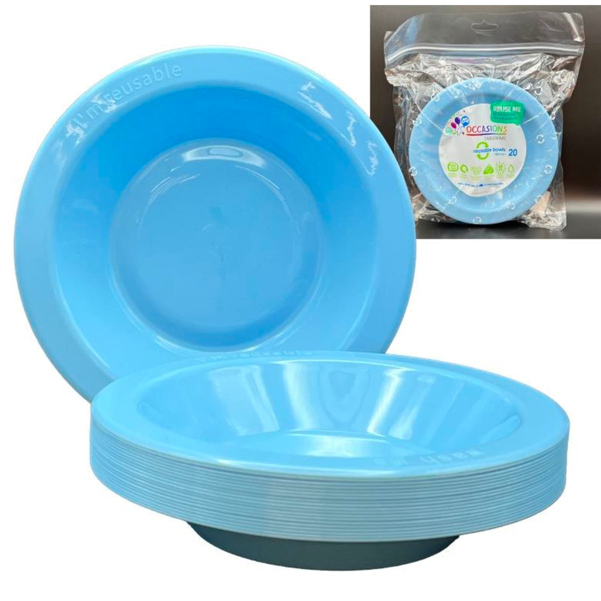 Occasions Light Blue Bowl 180mm (20 Pack)