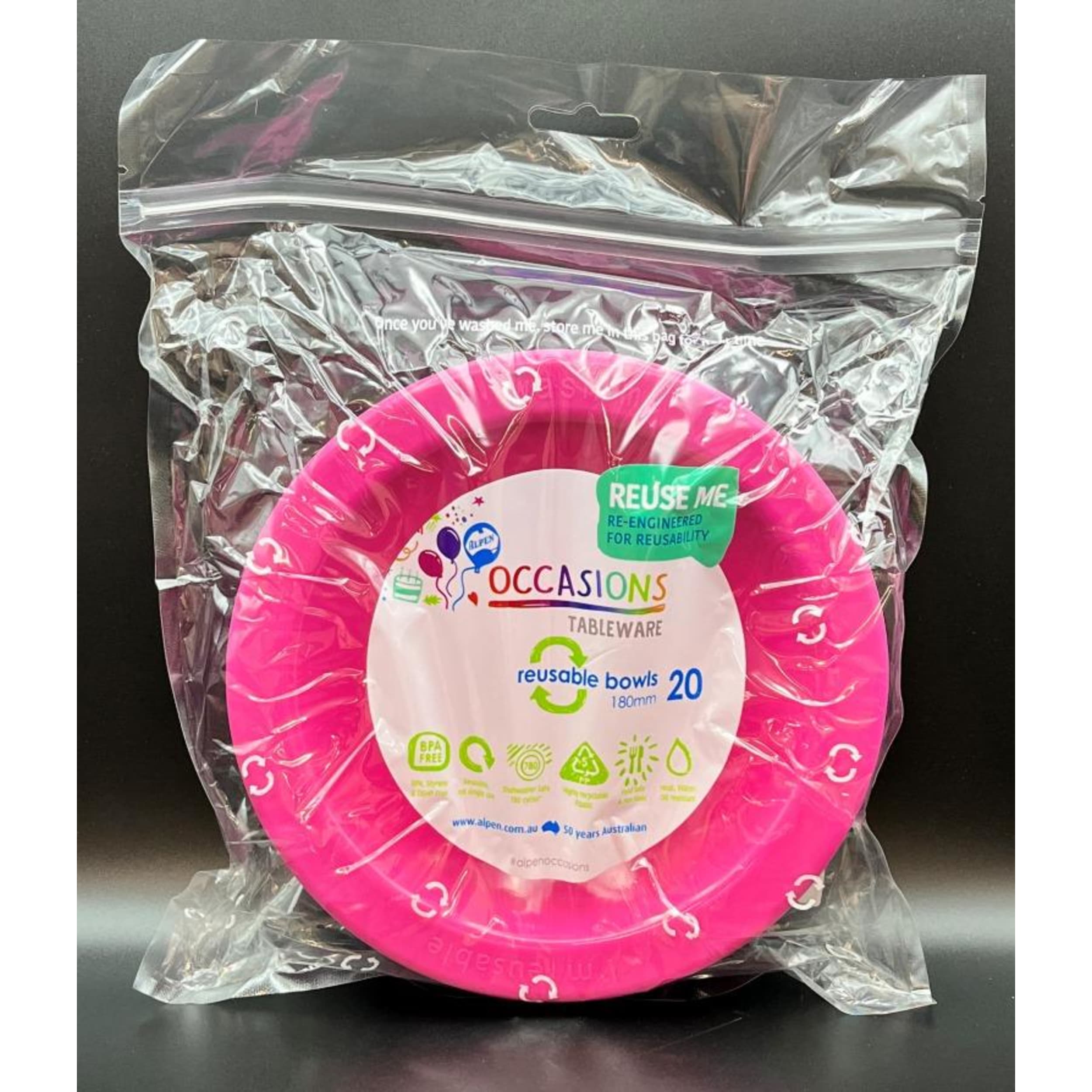 Occasions Magenta Bowl 180mm (20 Pack)