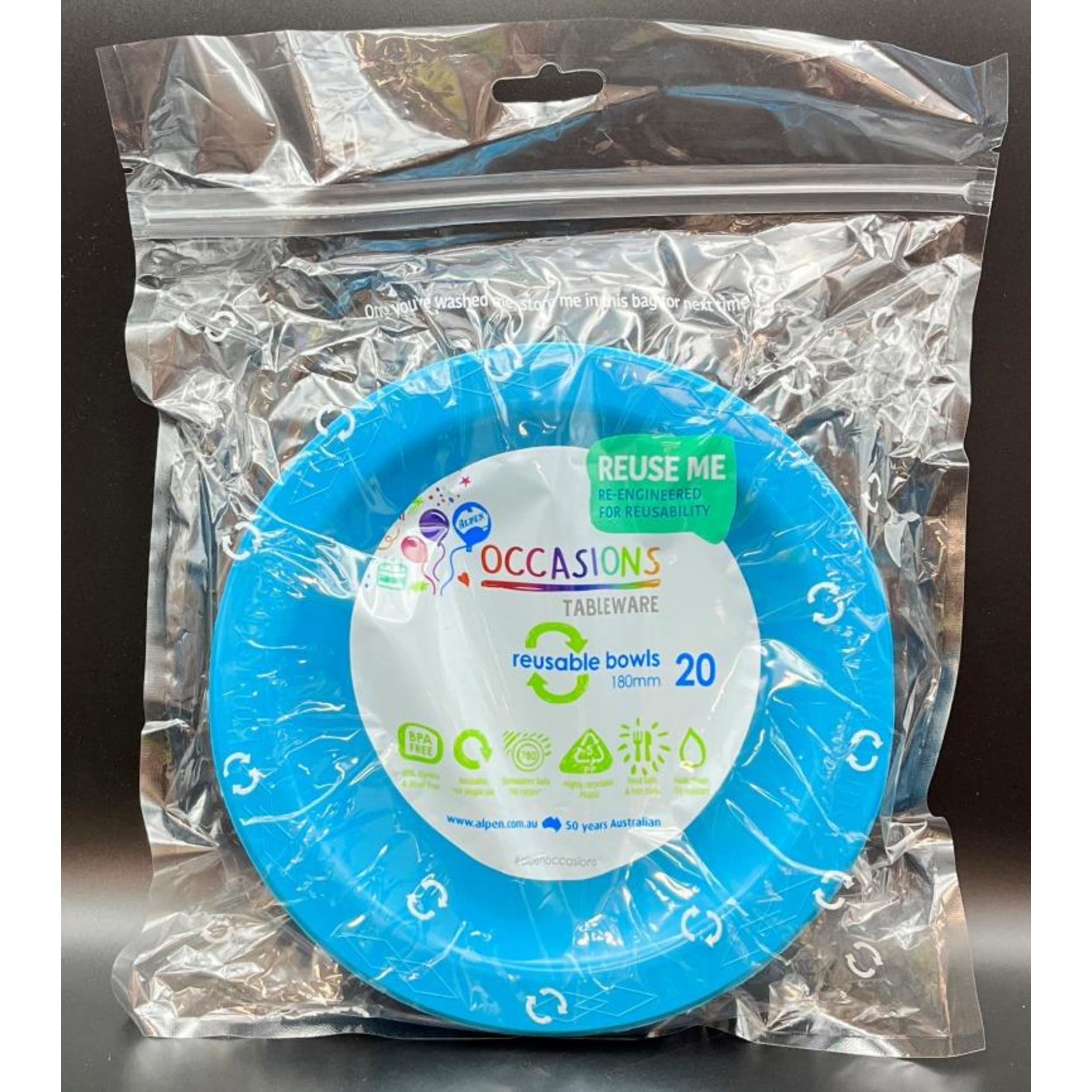 Occasions Azure Blue Bowl 180mm (20 Pack)