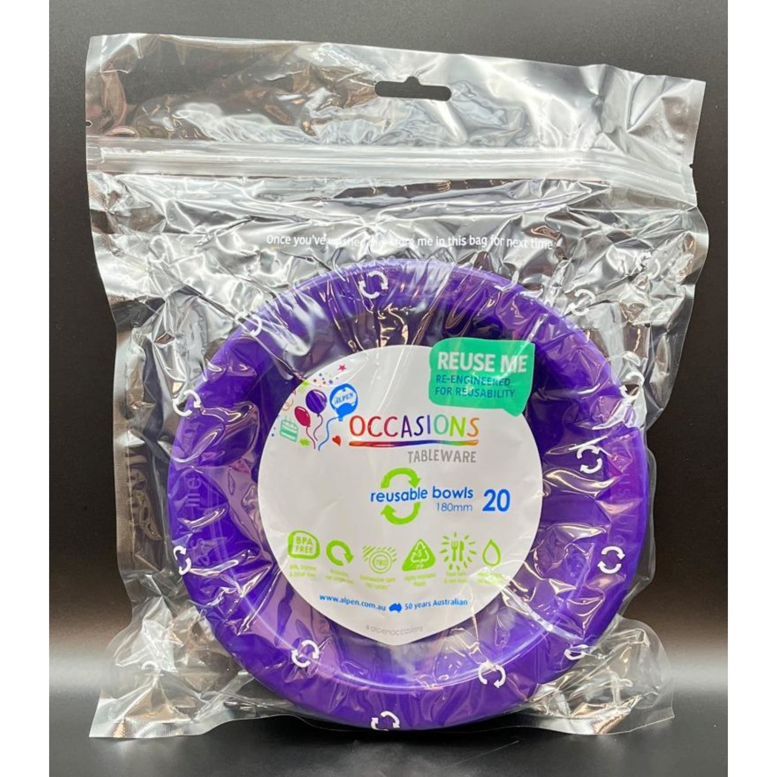 Occasions Purple Bowl 180mm (20 Pack)