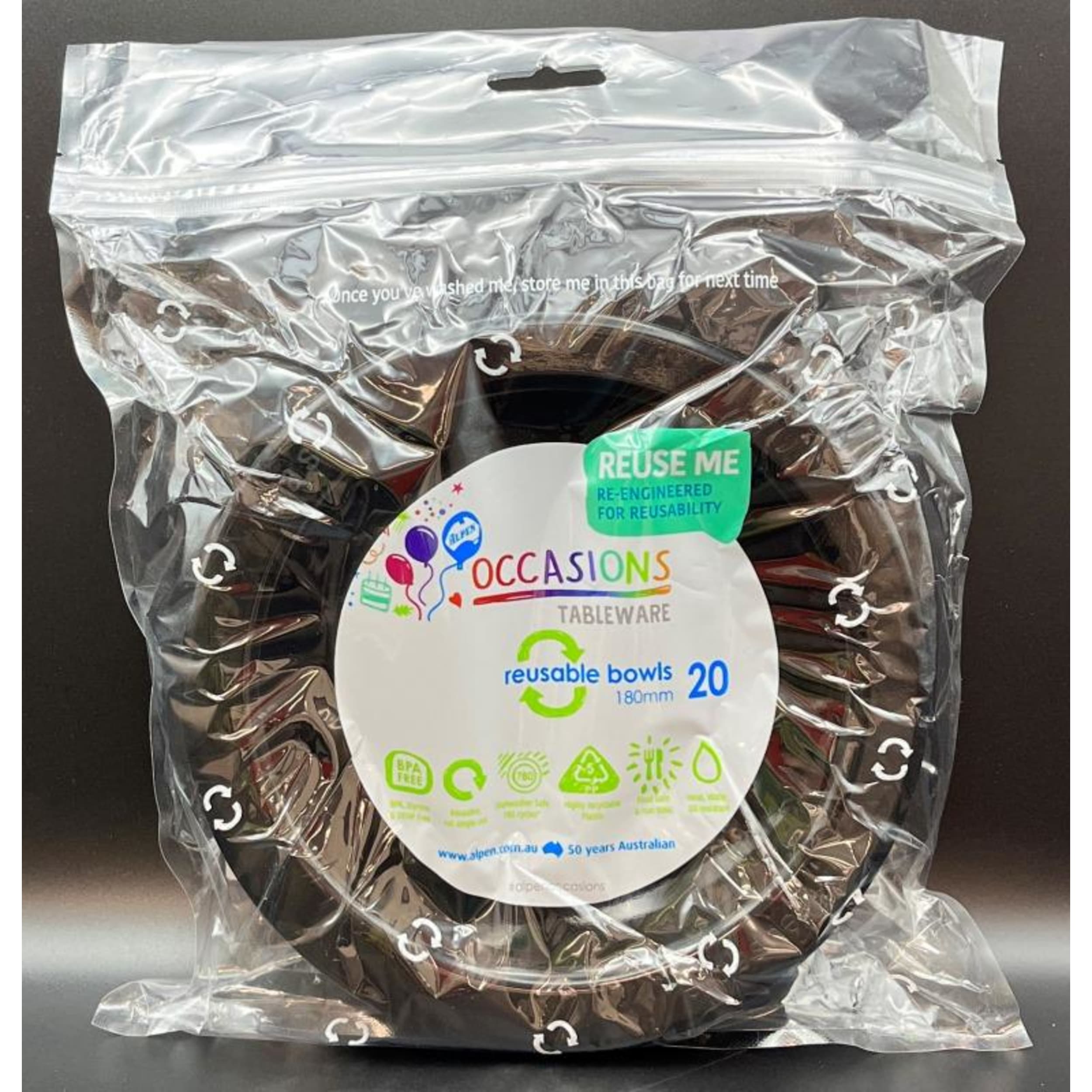 Occasions Black Bowl 180mm (20 Pack)