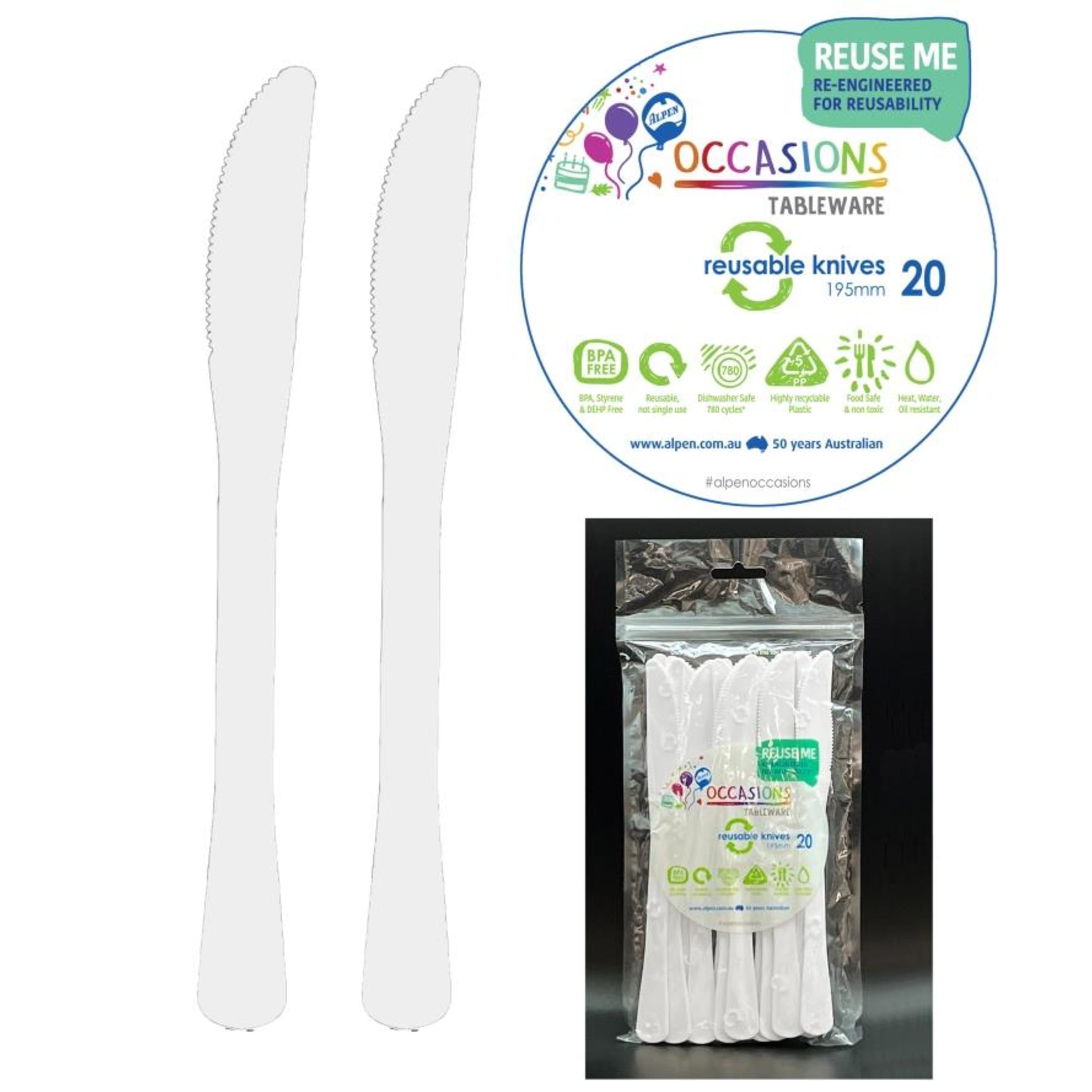 Occasions White Knife 190mm (20 Pack)
