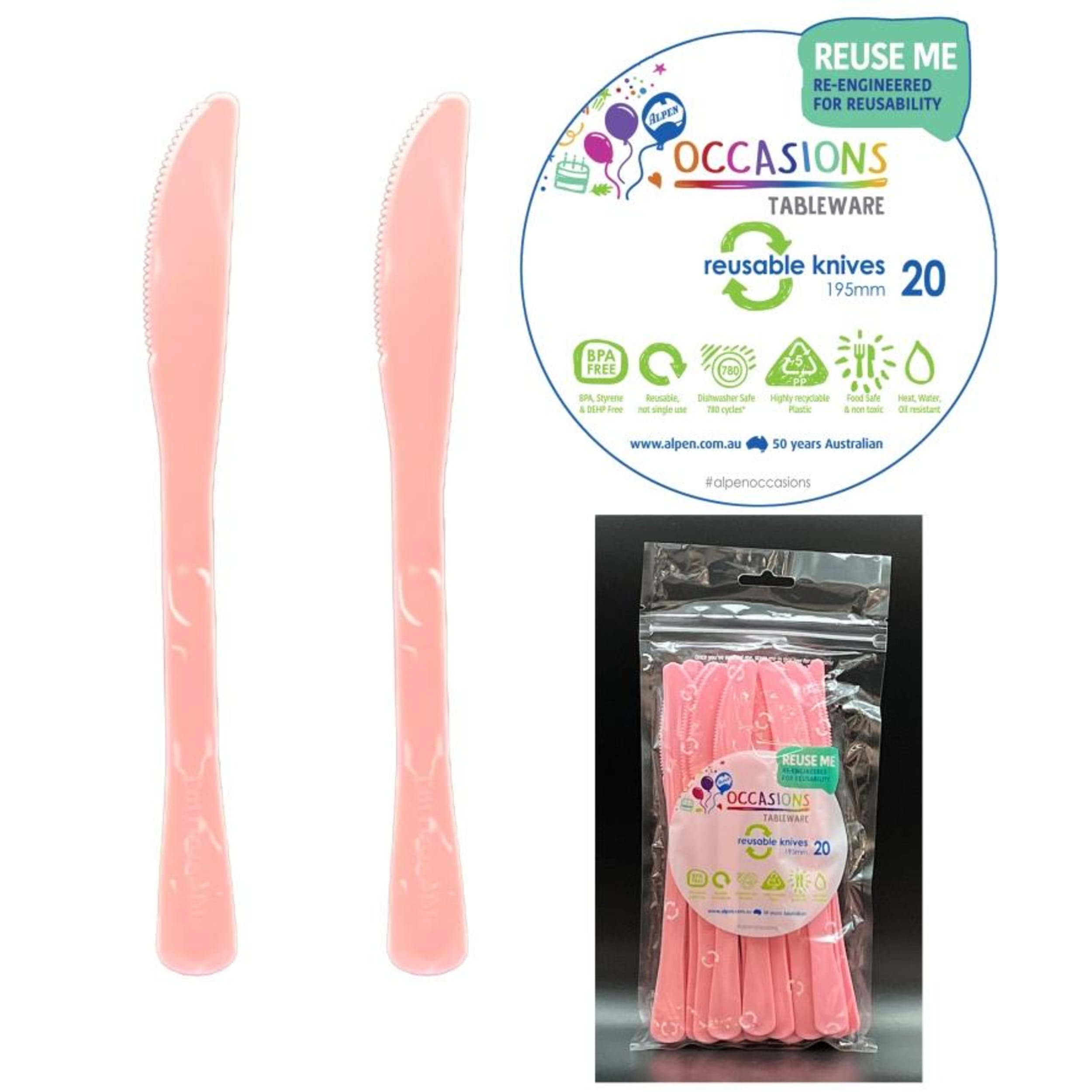 Occasions Light Pink Knife 190mm (20 Pack)