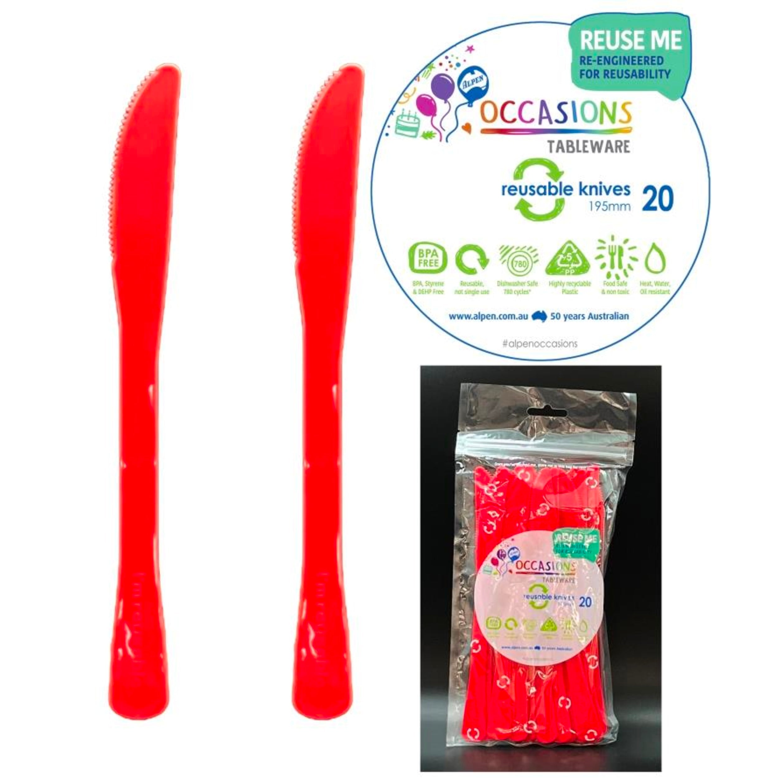 Occasions Red Knife 190mm (20 Pack)