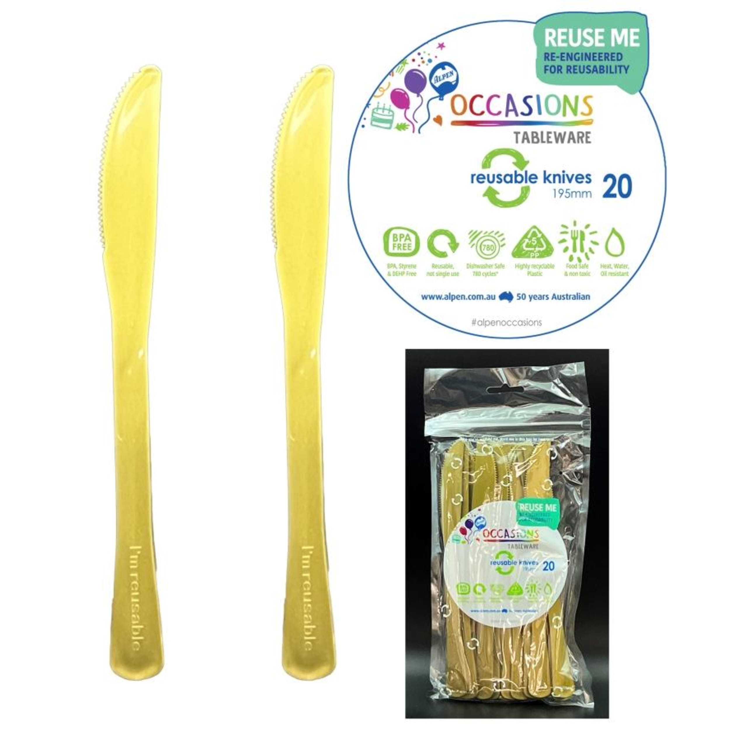 Occasions Gold Knife 190mm (20 Pack)
