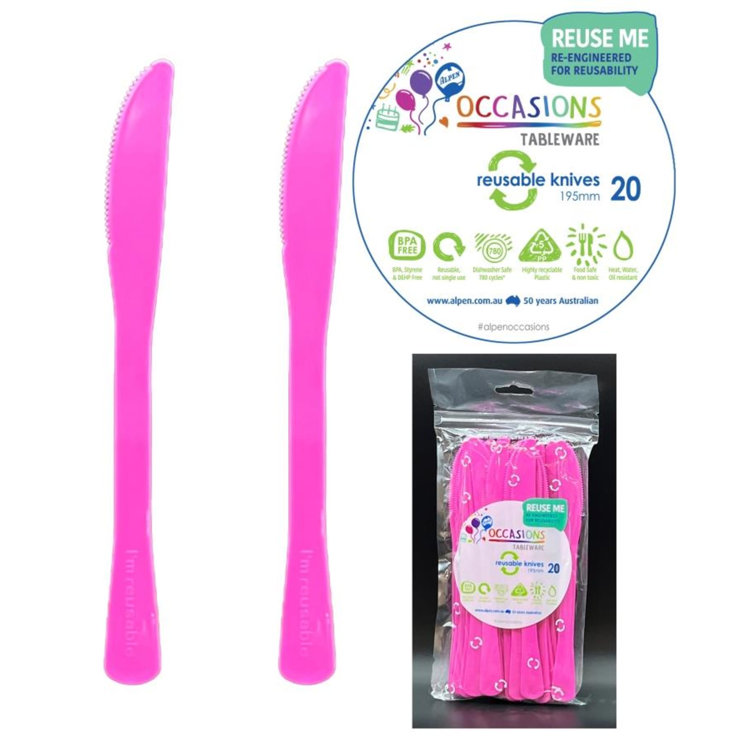 Occasions Magenta Knife 190mm (20 Pack)