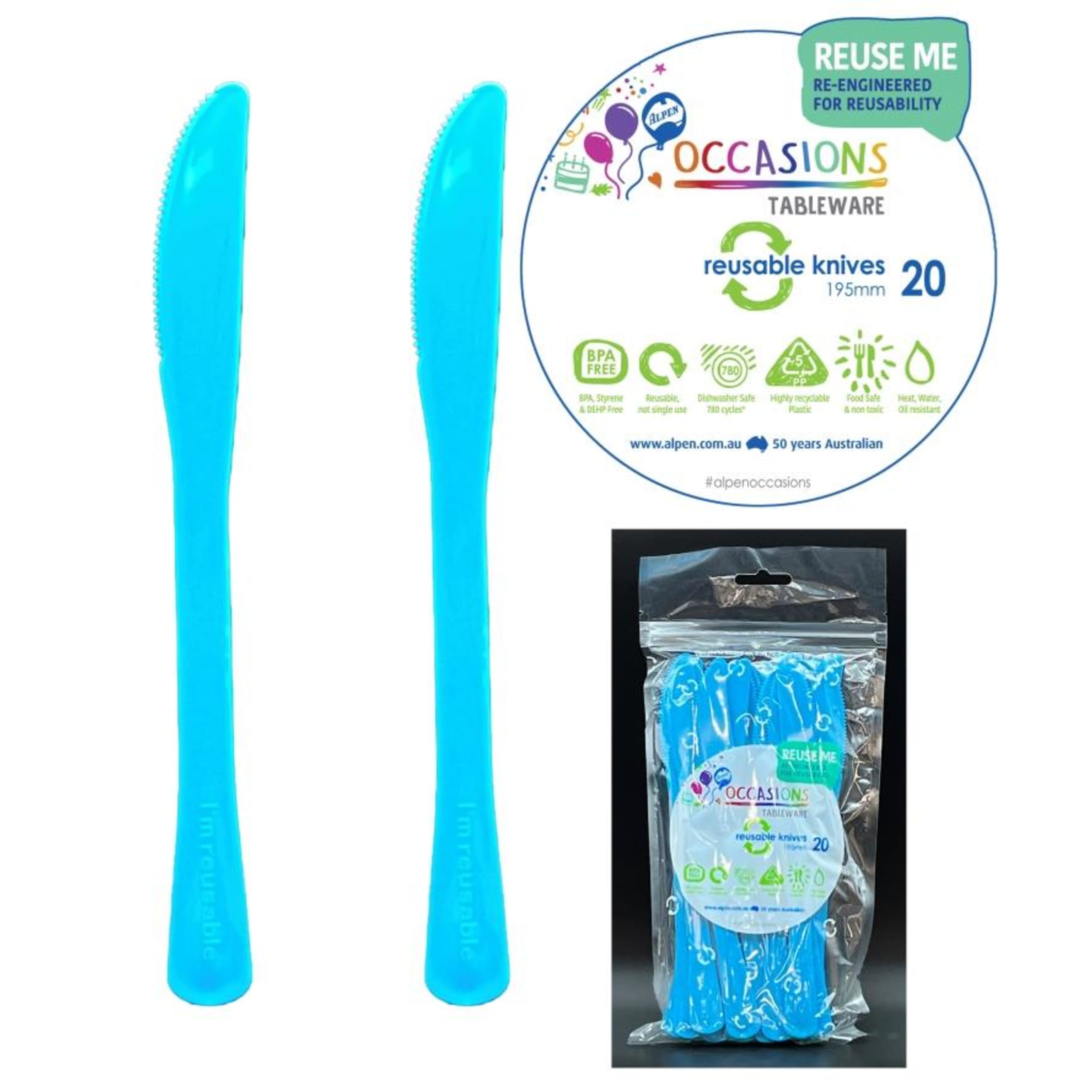 Occasions Azure Blue Knife 190mm (20 Pack)