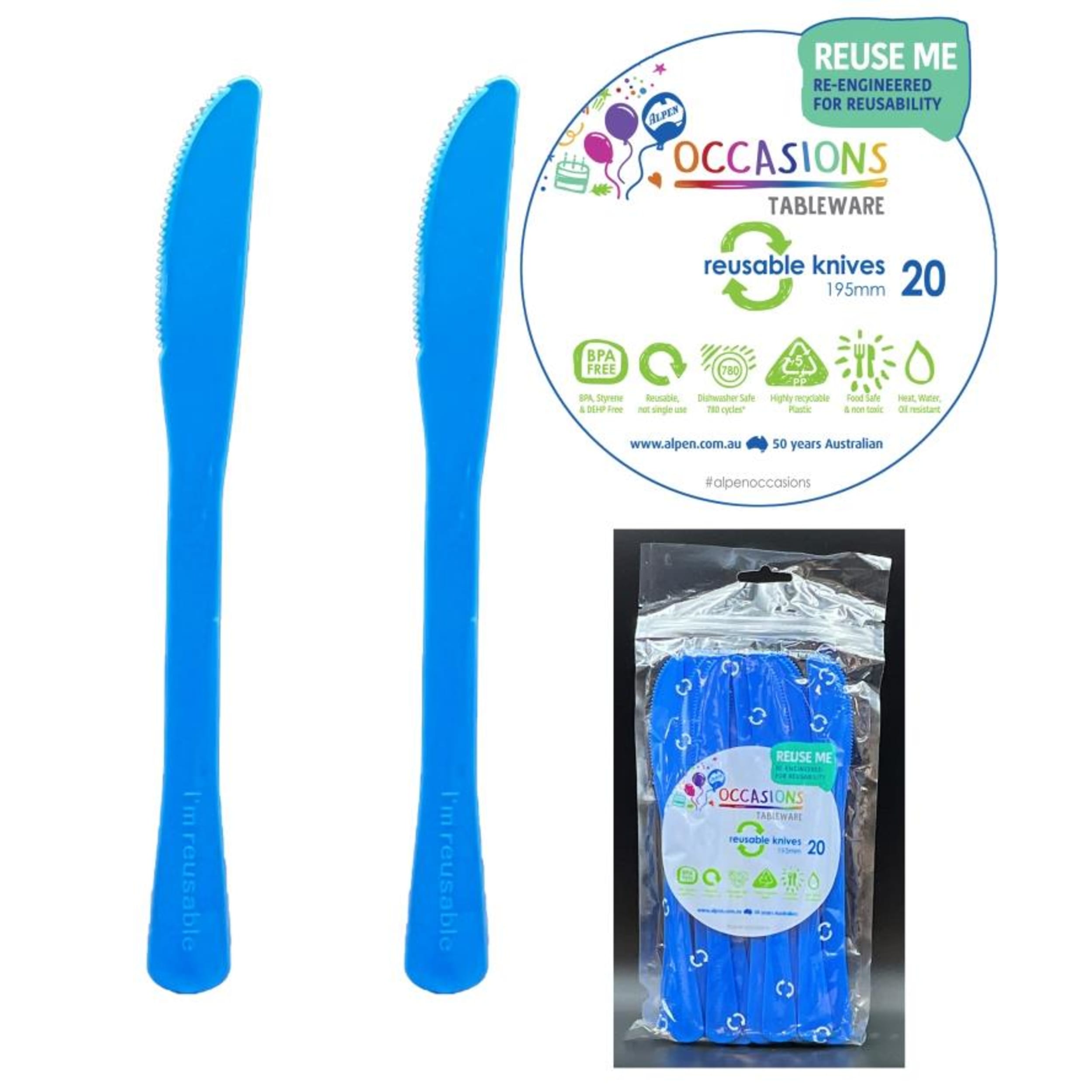 Occasions Royal Blue Knife 190mm (20 Pack)