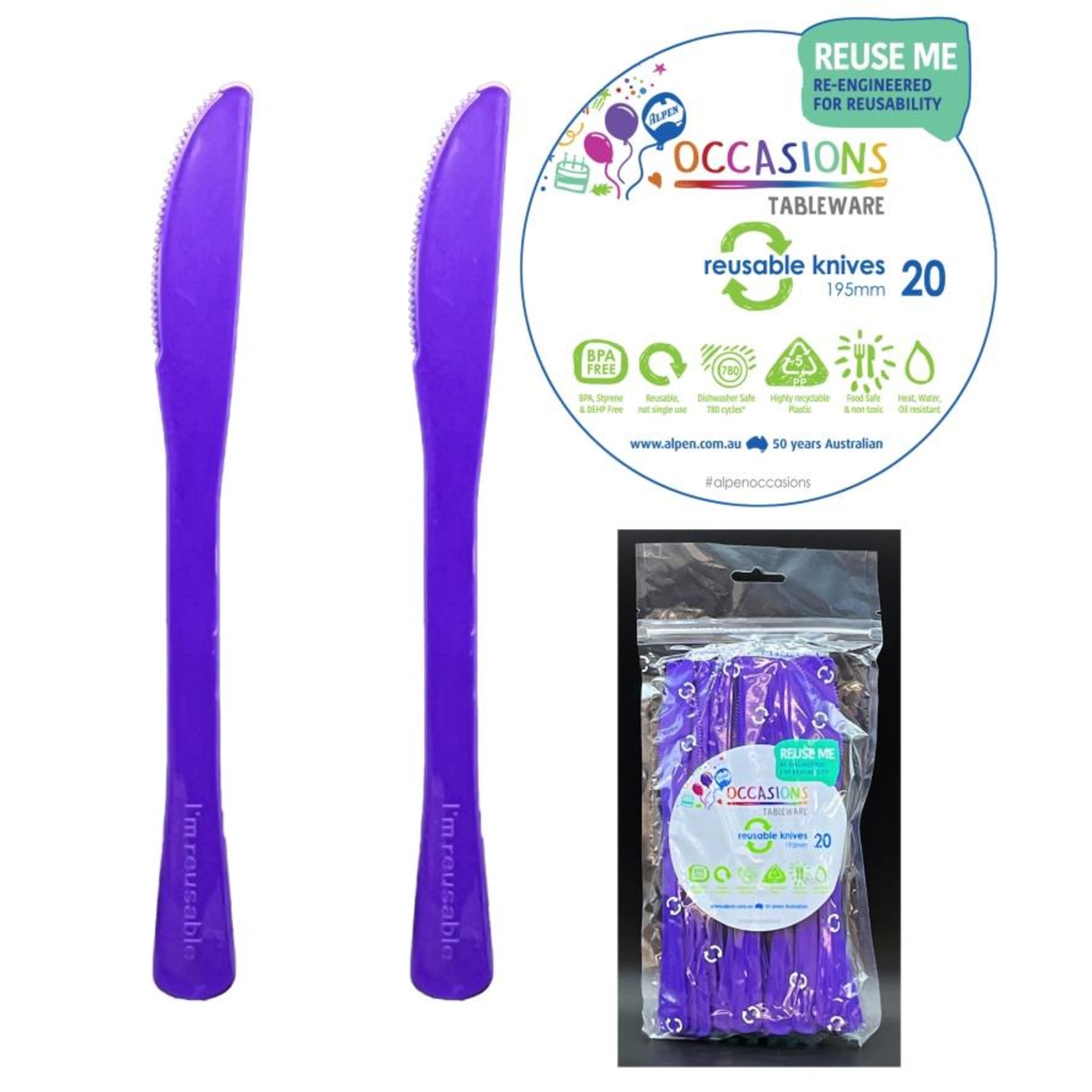 Occasions Purple Knife 190mm (20 Pack)