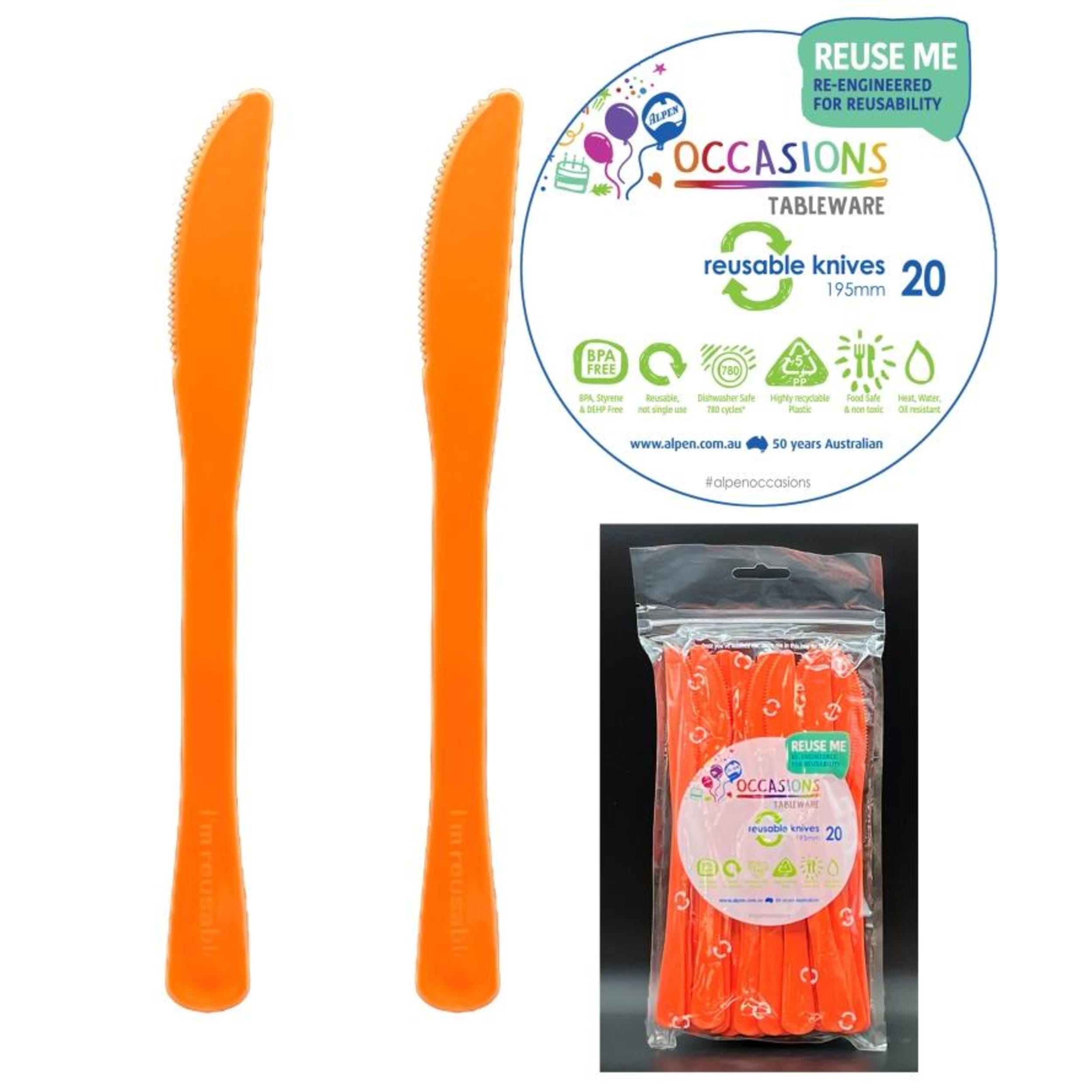 Occasions Orange Knife 190mm (20 Pack)