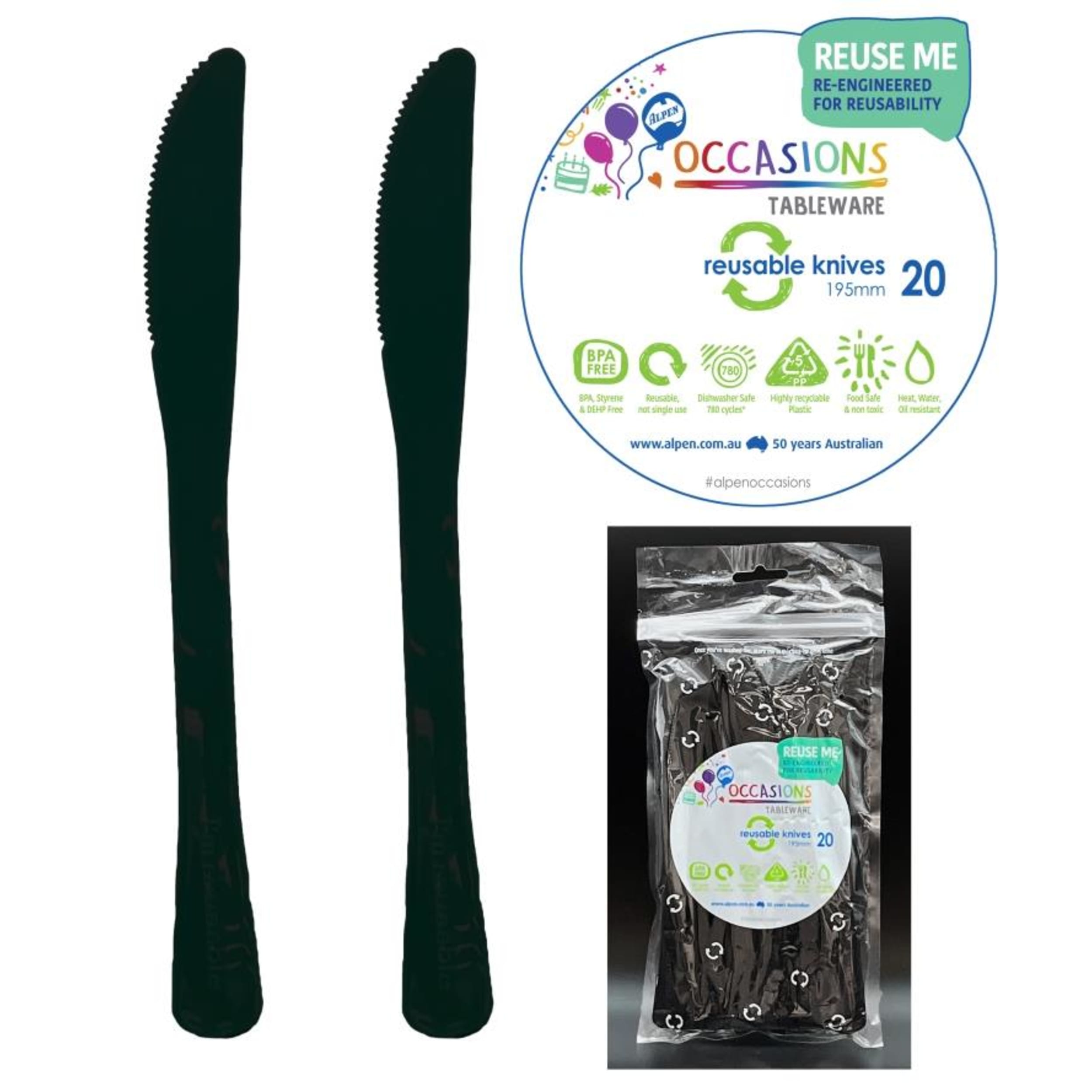 Occasions Black Knife 190mm (20 Pack)
