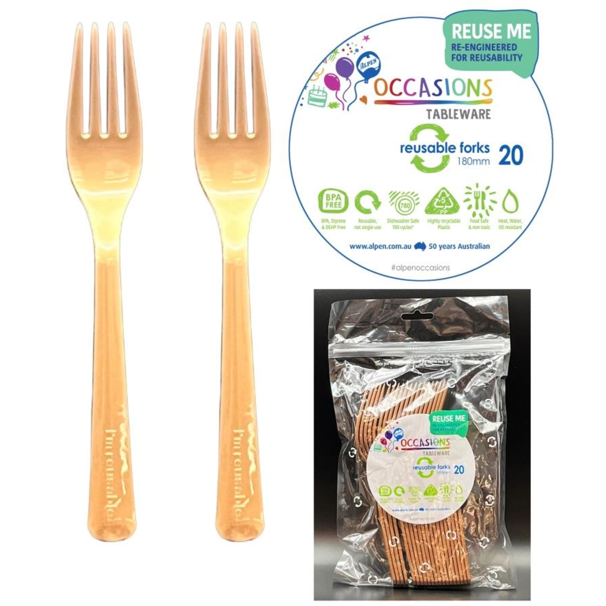 Occasions Rose Gold Fork (20 Pack)