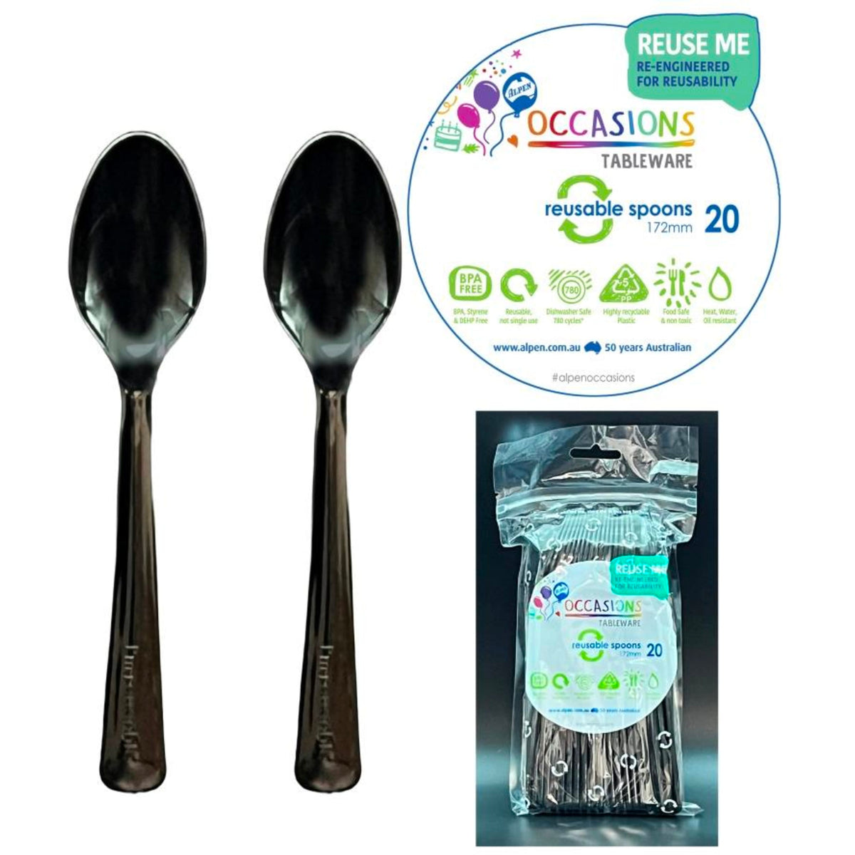 Occasions Black Spoon (20 Pack)