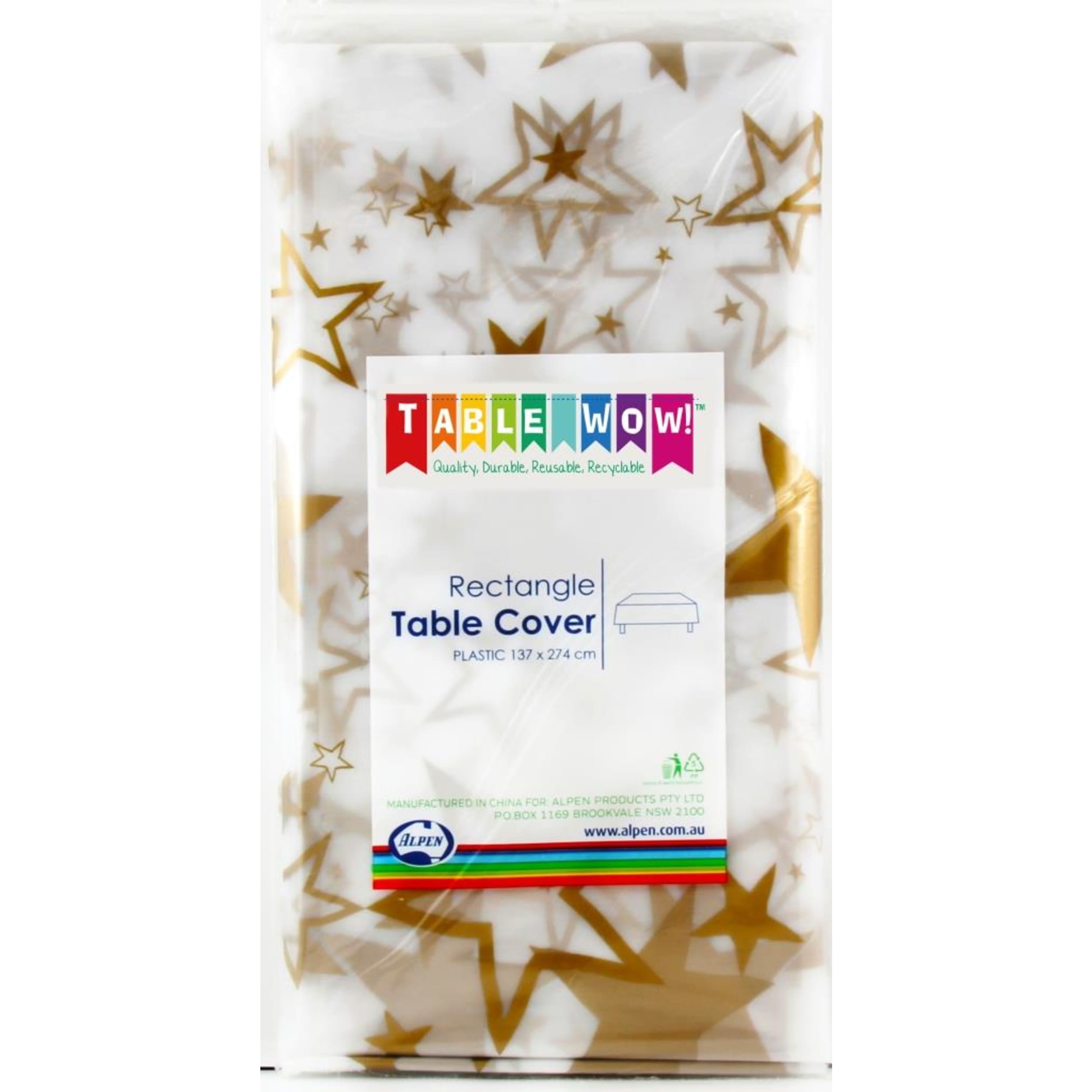 TableWow! Clear - Gold Stars Printed Rect Tablecover