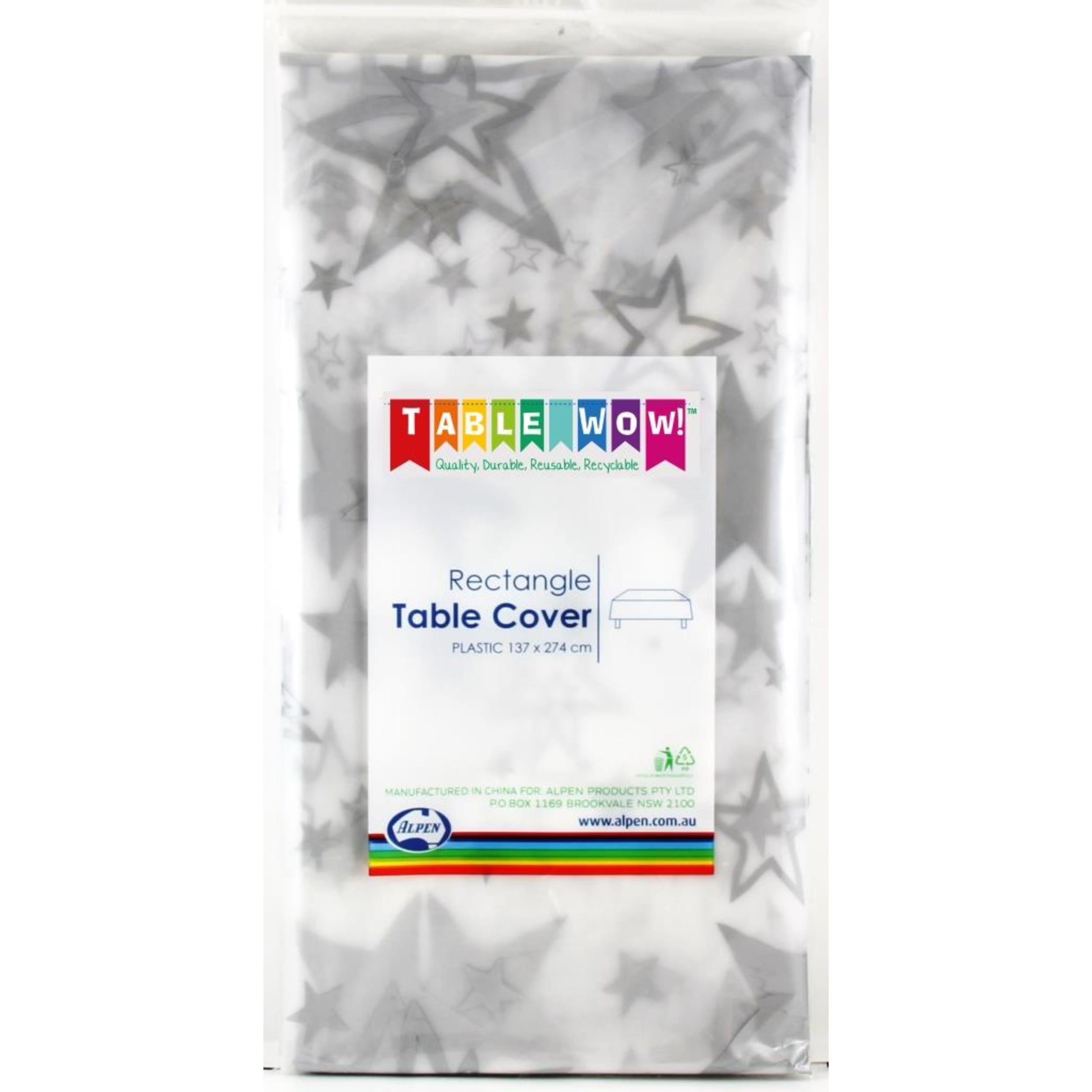 TableWow! Clear - Silver Stars Printed Rect Tablecover