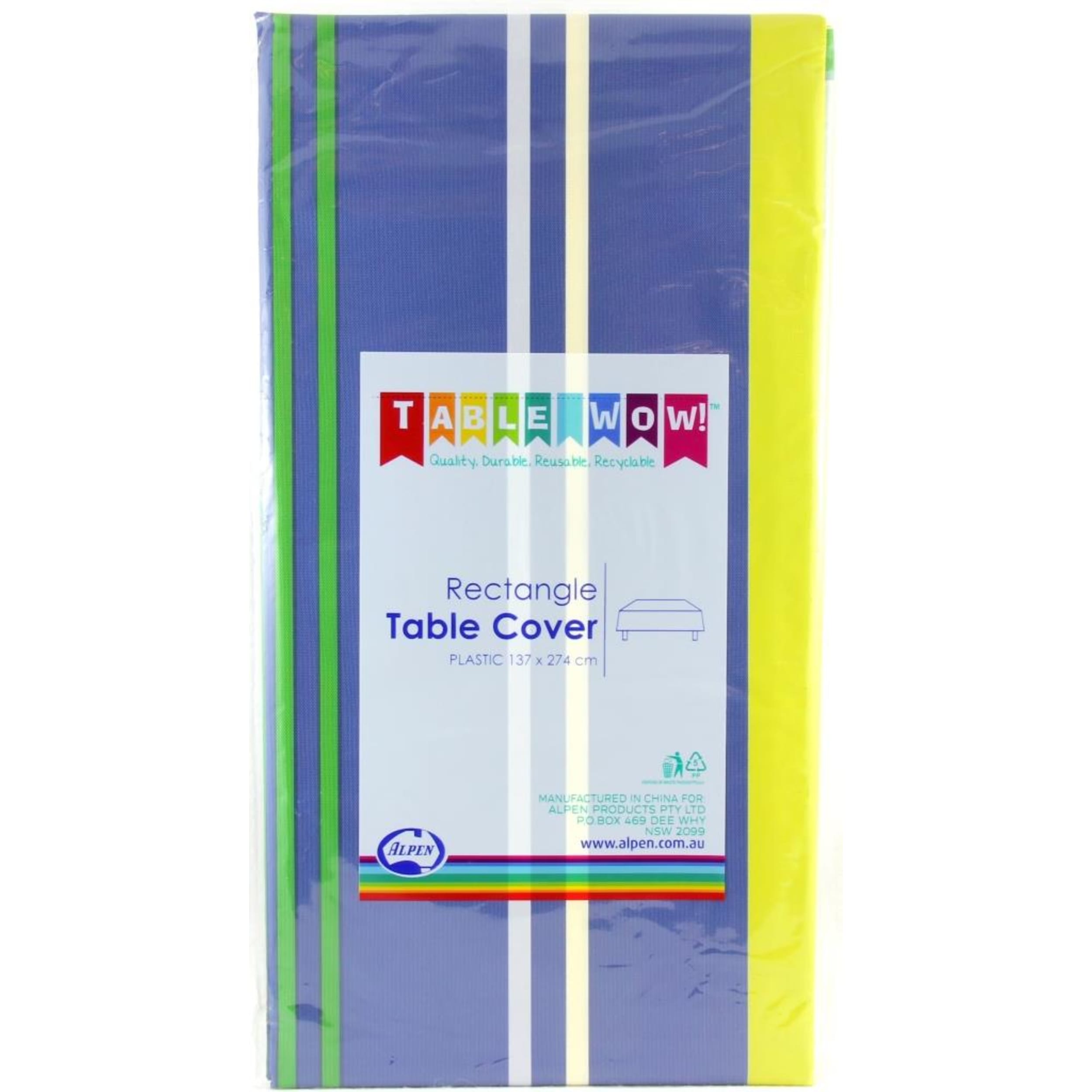 TableWow! Blue & Green Stripes Printed Rect Tablecover
