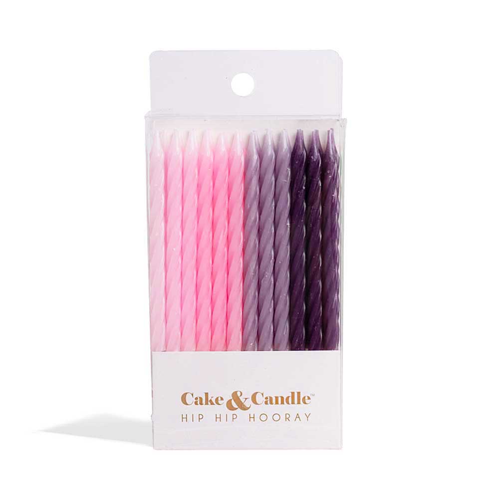 Cake & Candle to Spiral Candles Pink & Purple 8cm 24 Pack