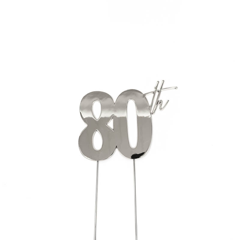 Cake & Candle Metal Cake Topper 80th Silver