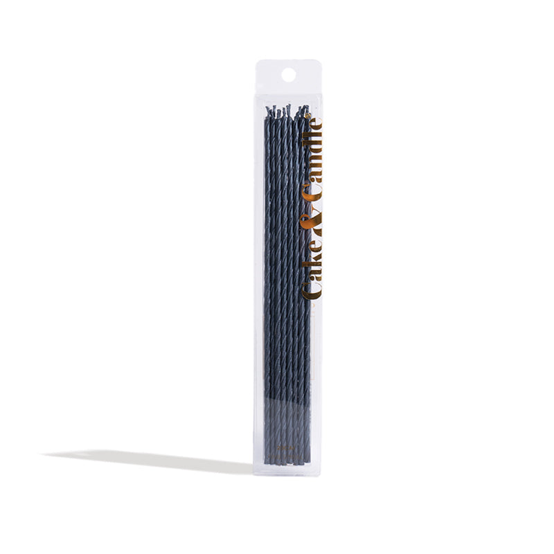 Cake & Candle Fine Spiral Cake Candles Black 20cm 16 Pack