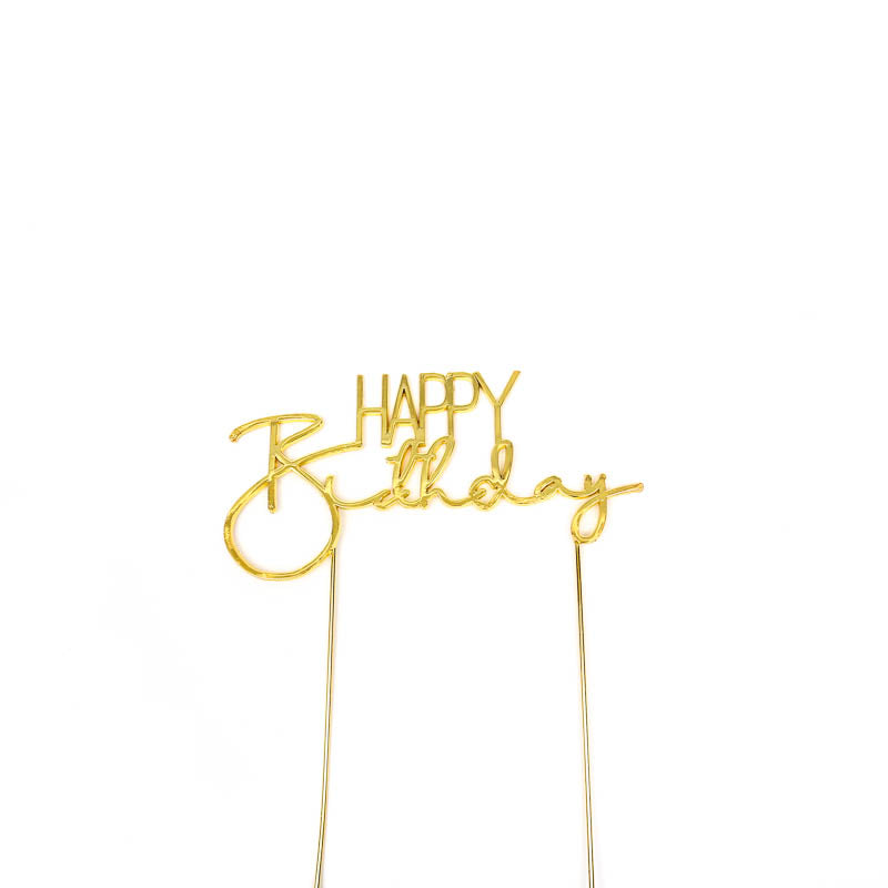 Cake & Candle Metal Cake Topper Happy Birthday 2 Gold