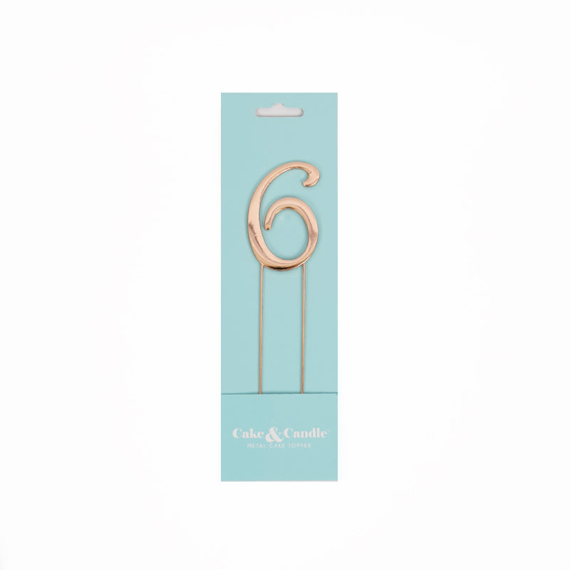 Cake & Candle Cake Topper Number 6 Rose Gold 7cm
