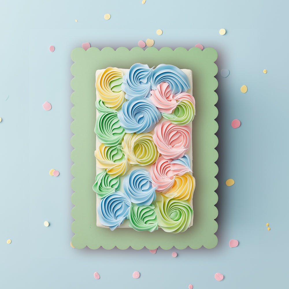 Papyrus Dual-Colour Scalloped Cake Board Rectangle Pink & Green