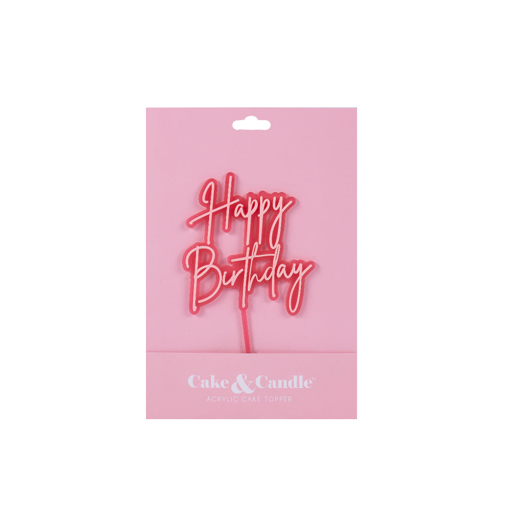 Cake & Candle Opaque Layered Cake Topper Happy Birthday Pink