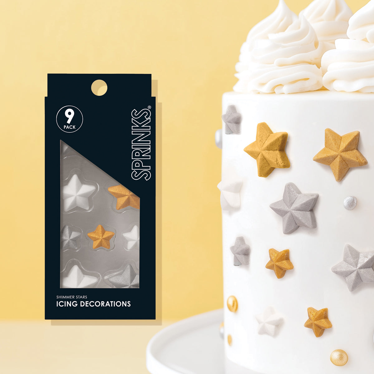 Sprinks Icing Decorations Shimmer Stars 9 Piece