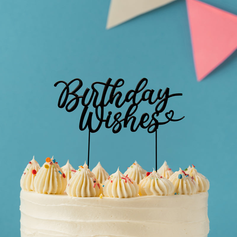Cake & Candle Matte Black Metal Cake Topper Birthday Wishes