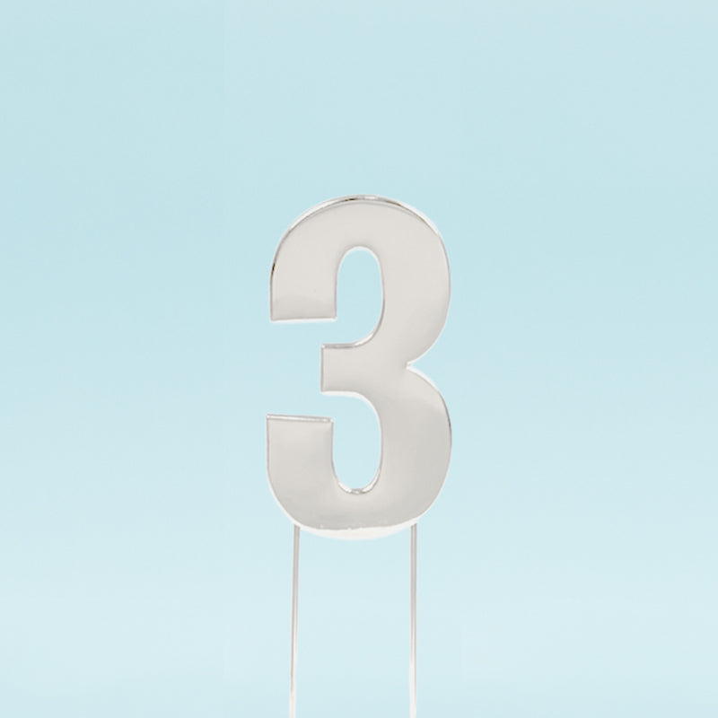 Cake & Candle Bold Cake Topper Number 3 Silver