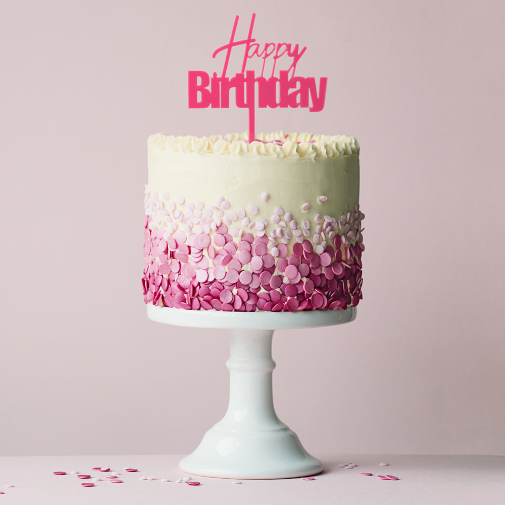 Cake & Candle Fun Happy Birthday Cake Topper Pink