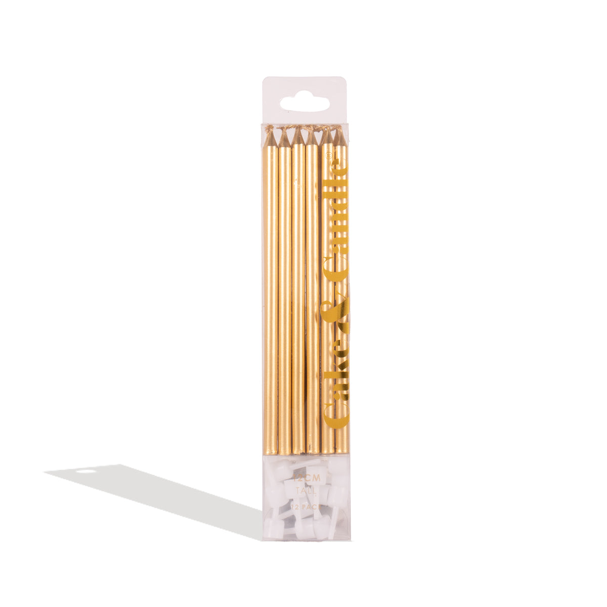 Cake & Candle Tall Cake Candles Gold 12cm 12 Pack