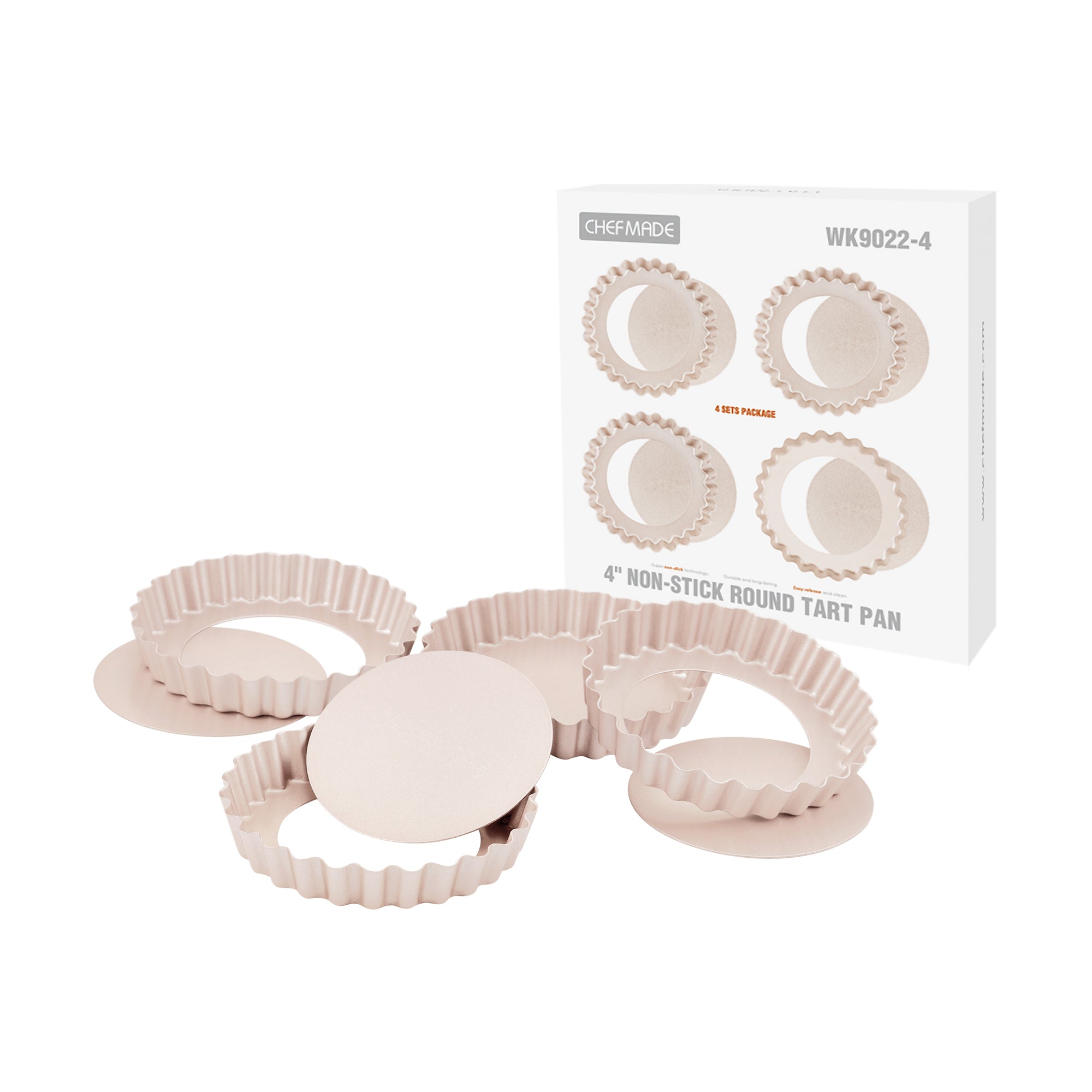 CHEFMADE Mini Round Tart Pan with Loose Base 10cm Set of 4 (WK9022-4)