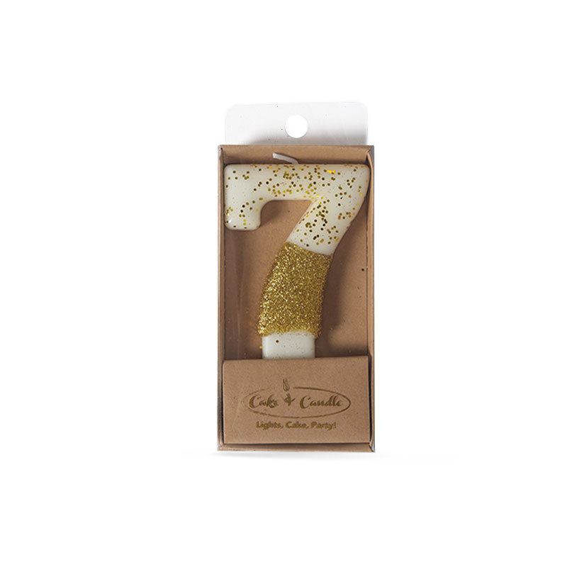 Cake & Candle Glitter Dipped Candle Number 7 Gold 8cm