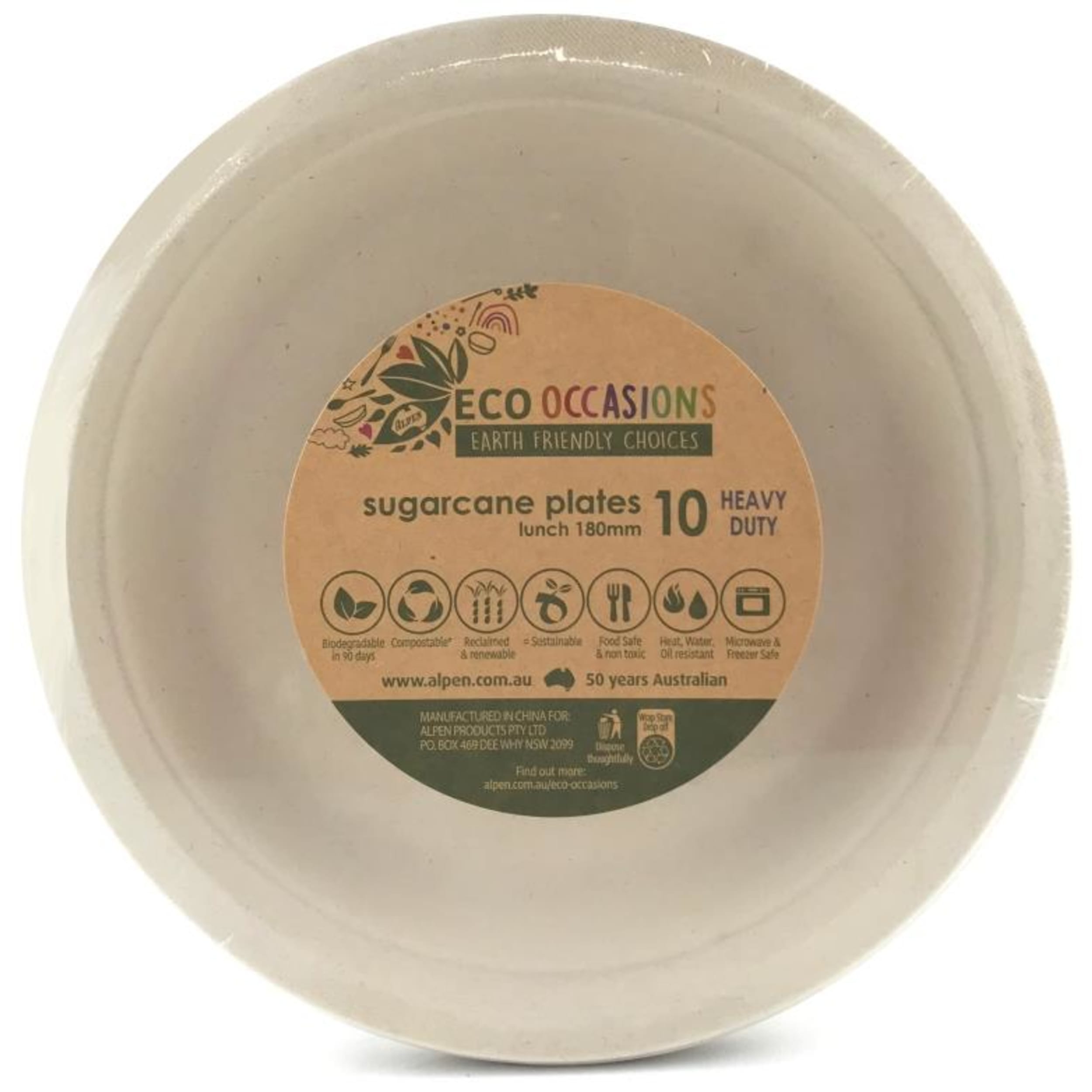 Eco Collection Sugarcane Lunch Plates 180mm Natural (10 Pack)