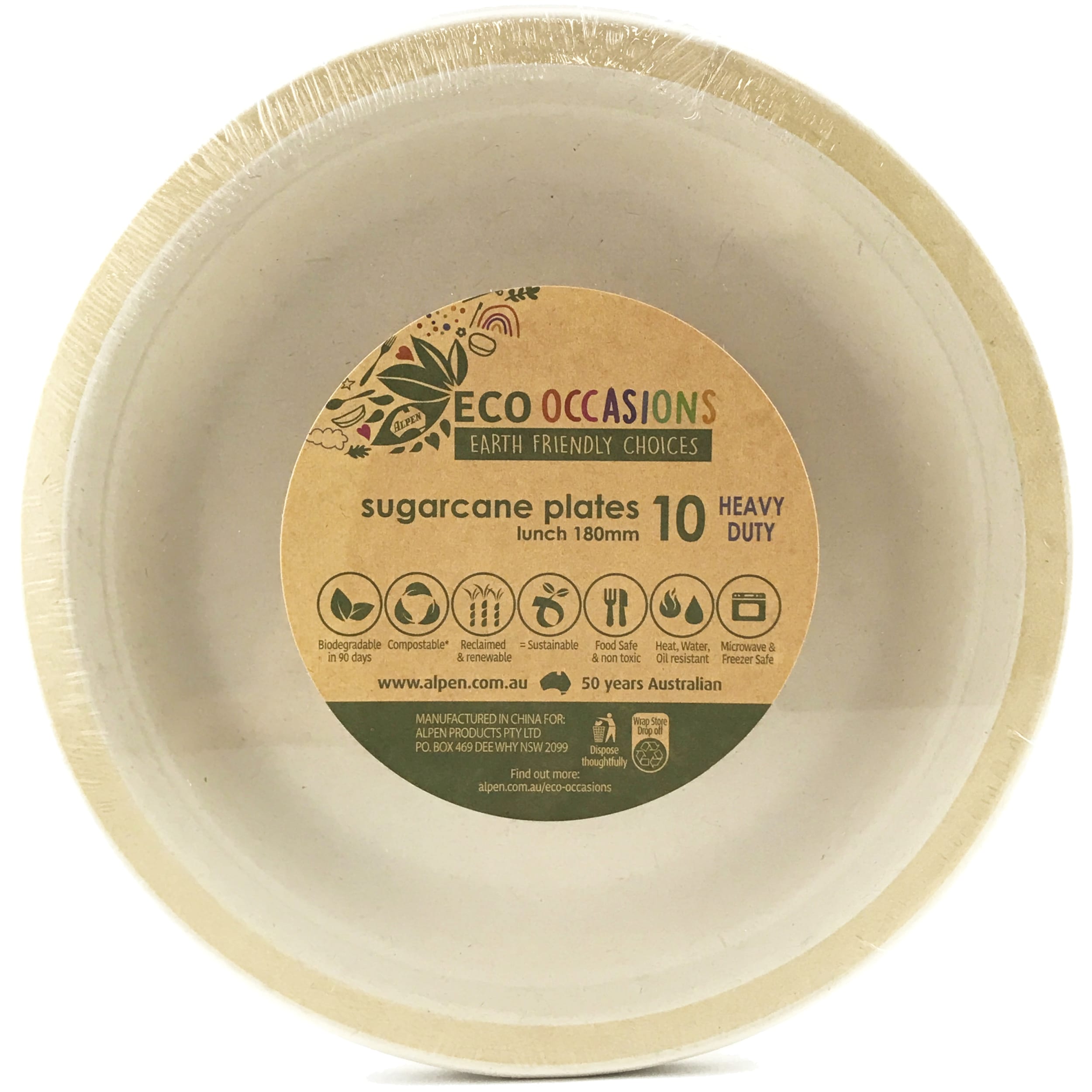 Eco Collection Sugarcane Lunch Plates 180mm Gold (10 Pack)
