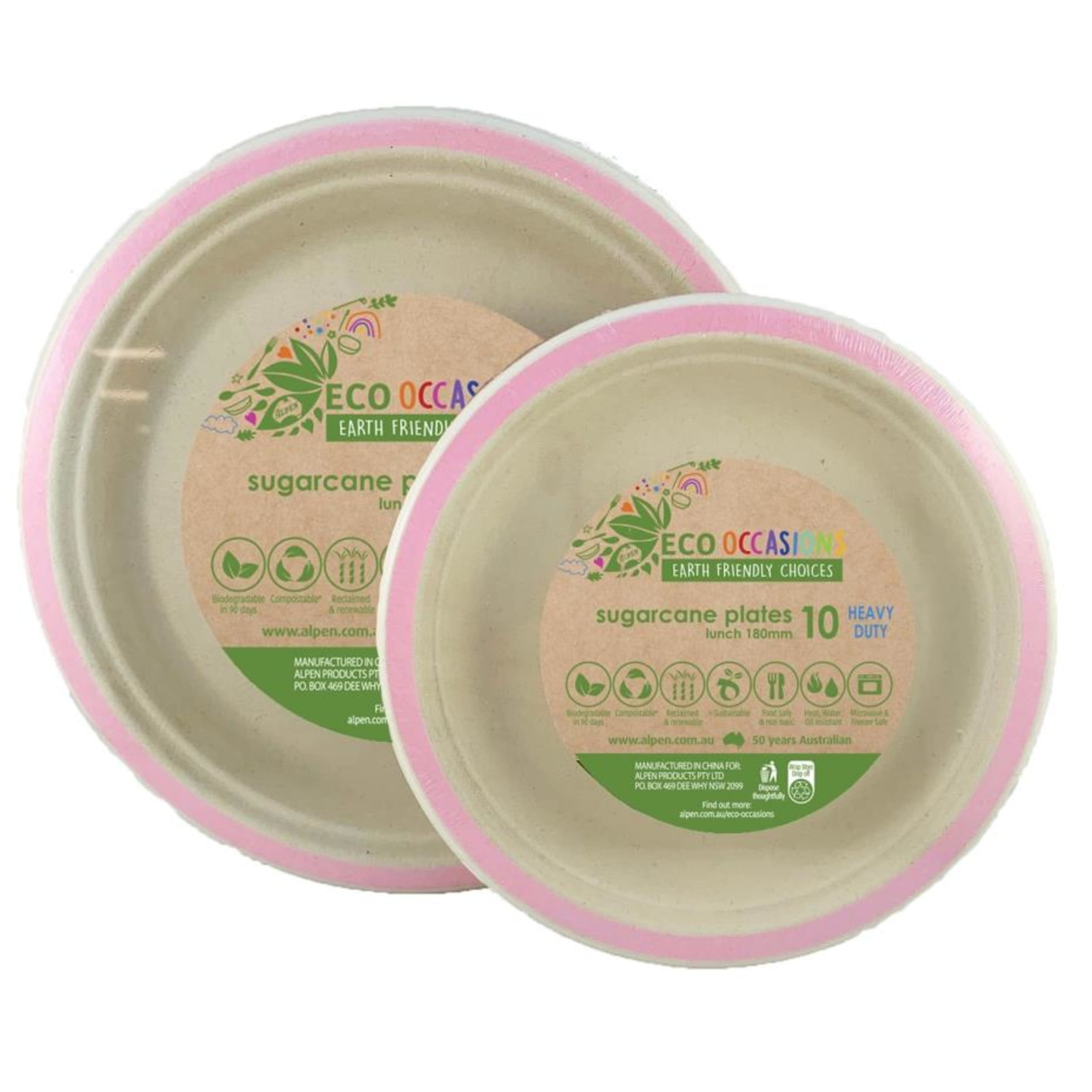 Eco Collection Sugarcane Lunch Plates 180mm Light Pink (10 Pack)