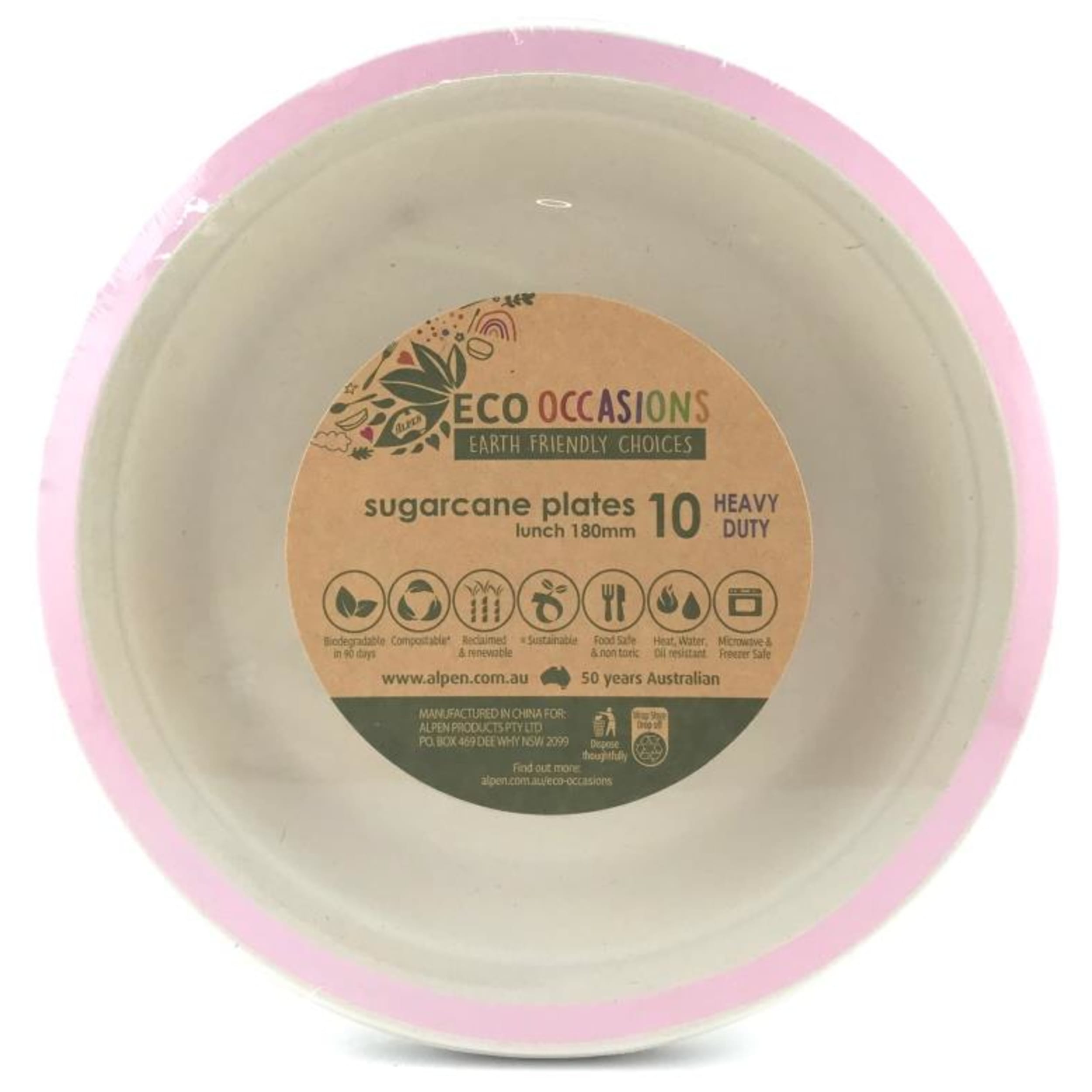 Eco Collection Sugarcane Lunch Plates 180mm Light Pink (10 Pack)
