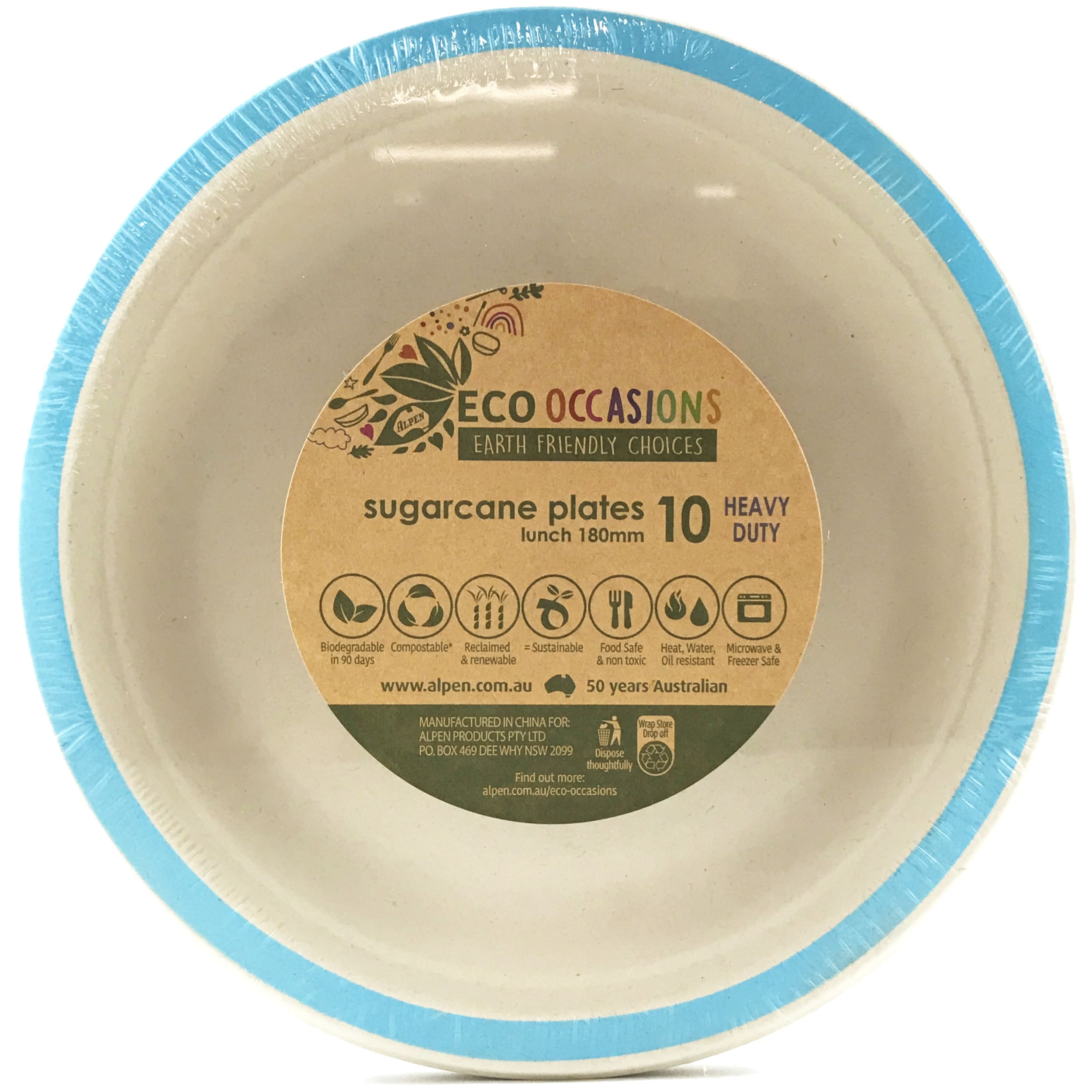 Eco Collection Sugarcane Lunch Plates 180mm Light Blue (10 Pack)