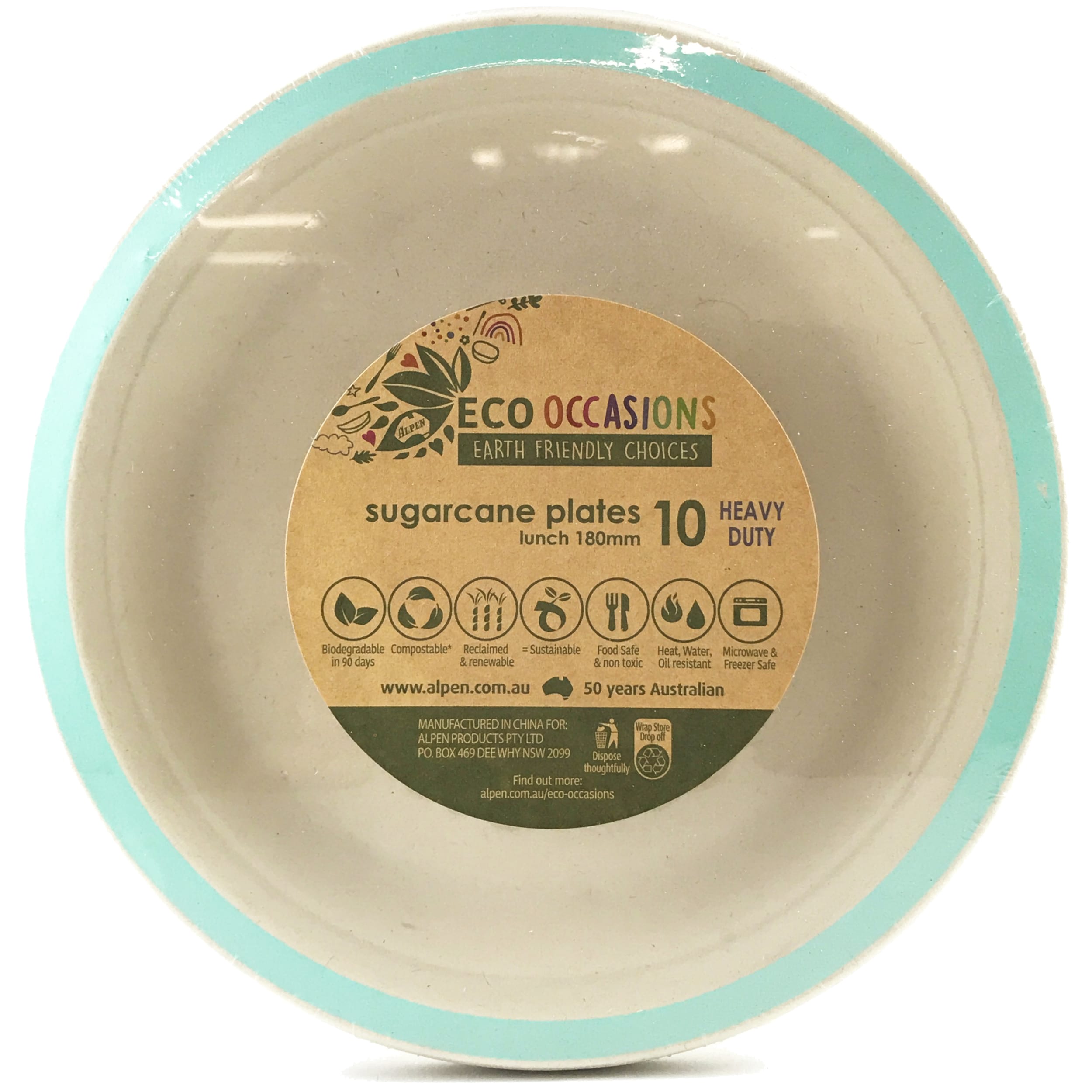 Eco Collection Sugarcane Lunch Plates 180mm Mint Green (10 Pack)