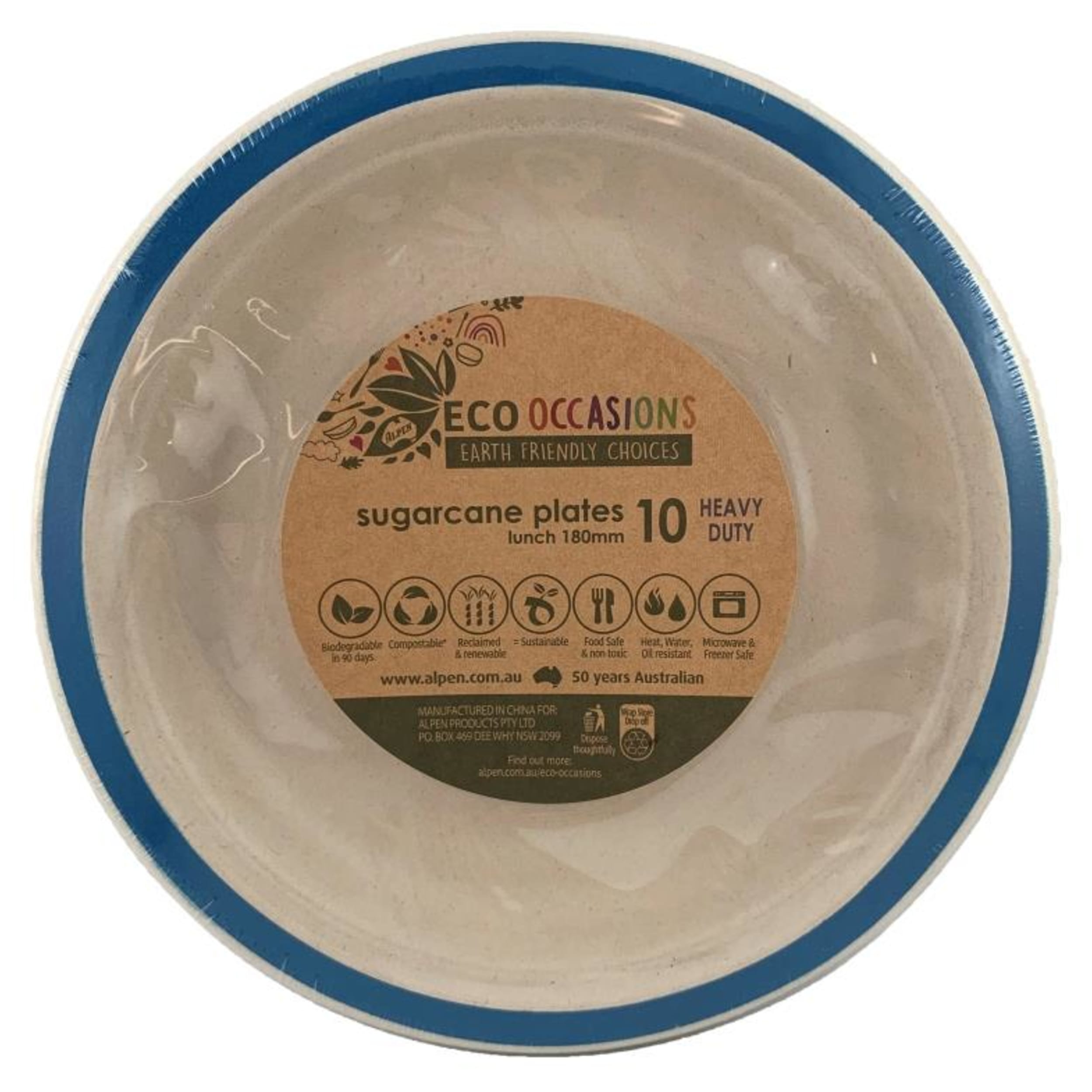 Eco Collection Sugarcane Lunch Plates 180mm Royal Blue (10 Pack)