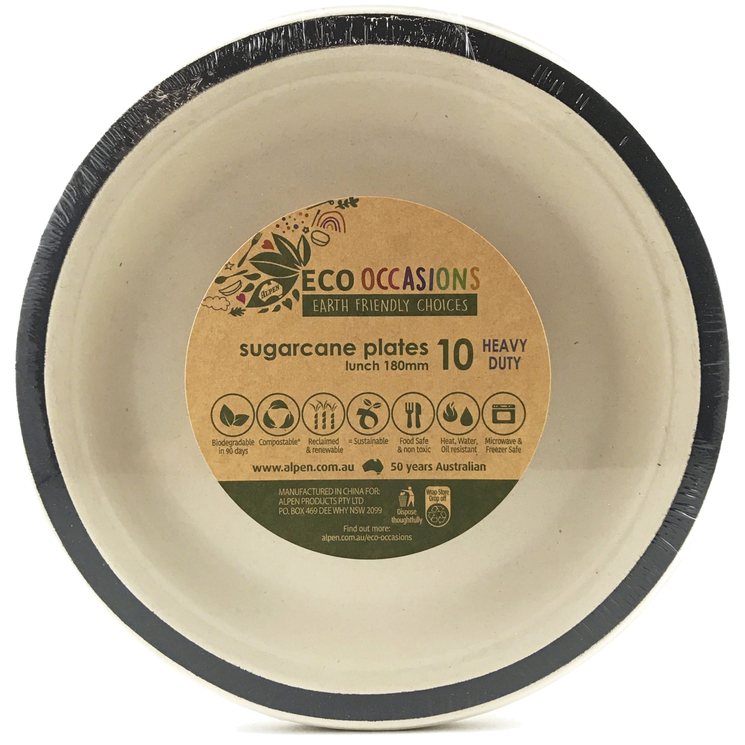 Eco Collection Sugarcane Lunch Plates 180mm Black (10 Pack)