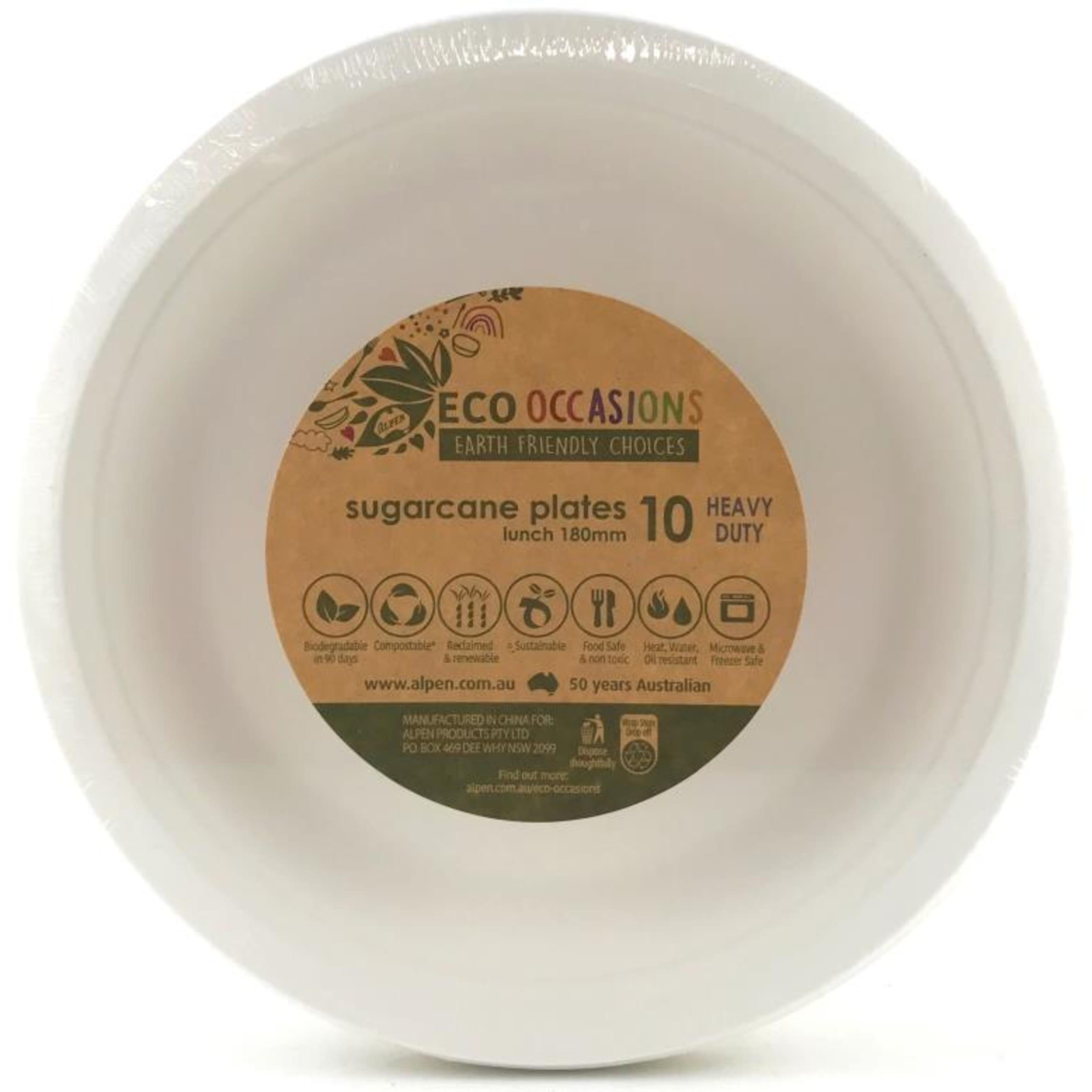 Eco Collection Sugarcane Lunch Plates 180mm White (10 Pack)