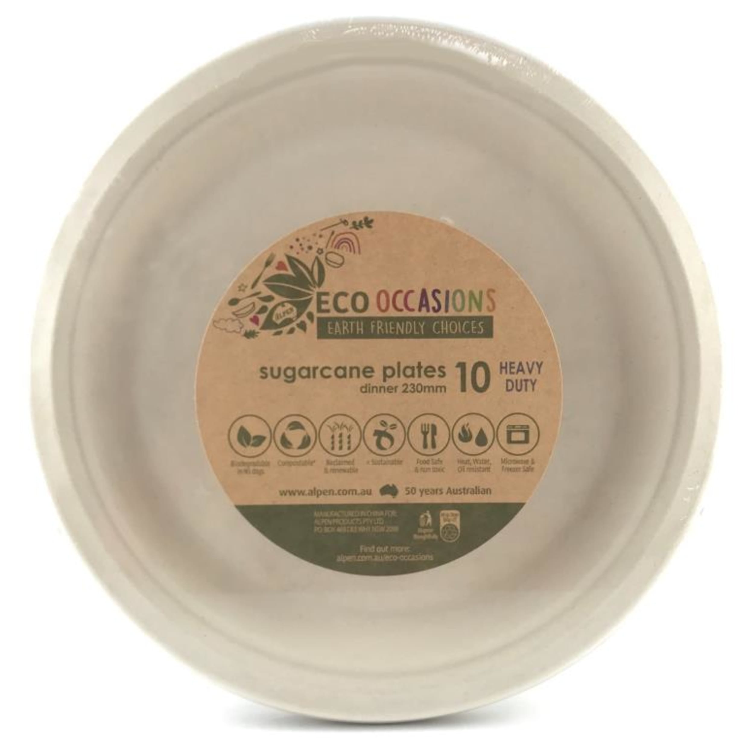 Eco Collection Sugarcane Dinner Plates 230mm Natural (10 Pack)