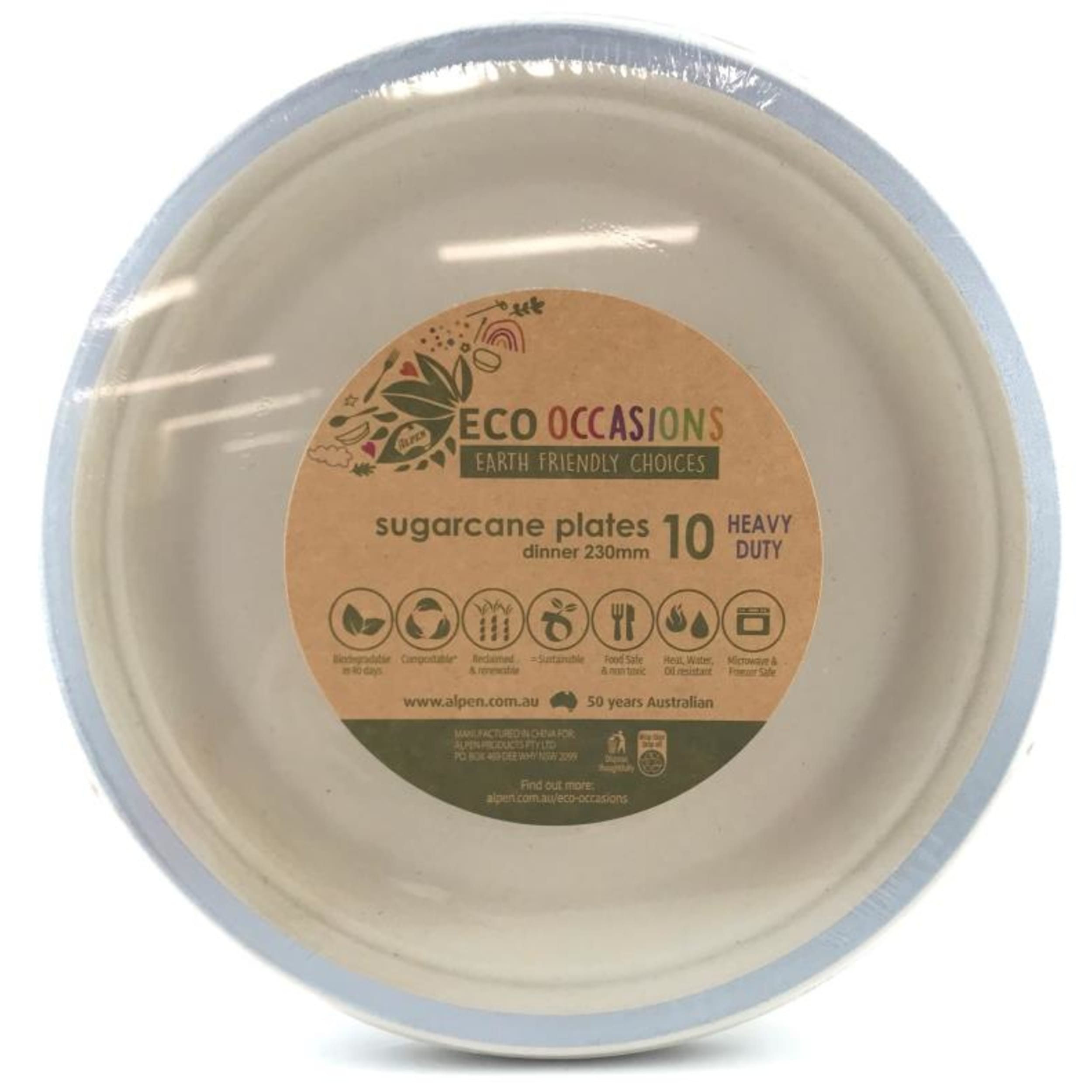 Eco Collection Sugarcane White Dinner Plates 230mm Silver Trim (10 Pack)