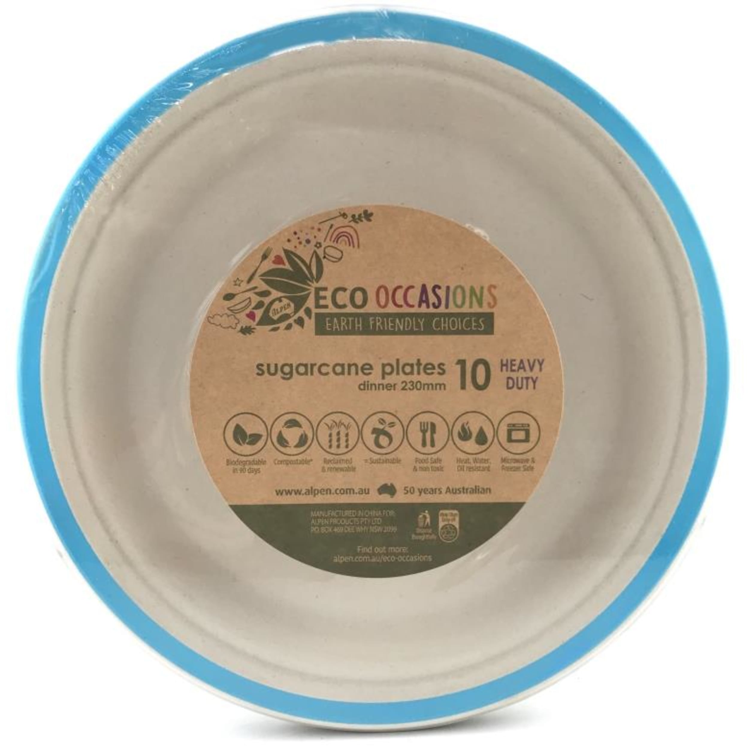Eco Collection Sugarcane Dinner Plates 230mm Light Blue (10 Pack)