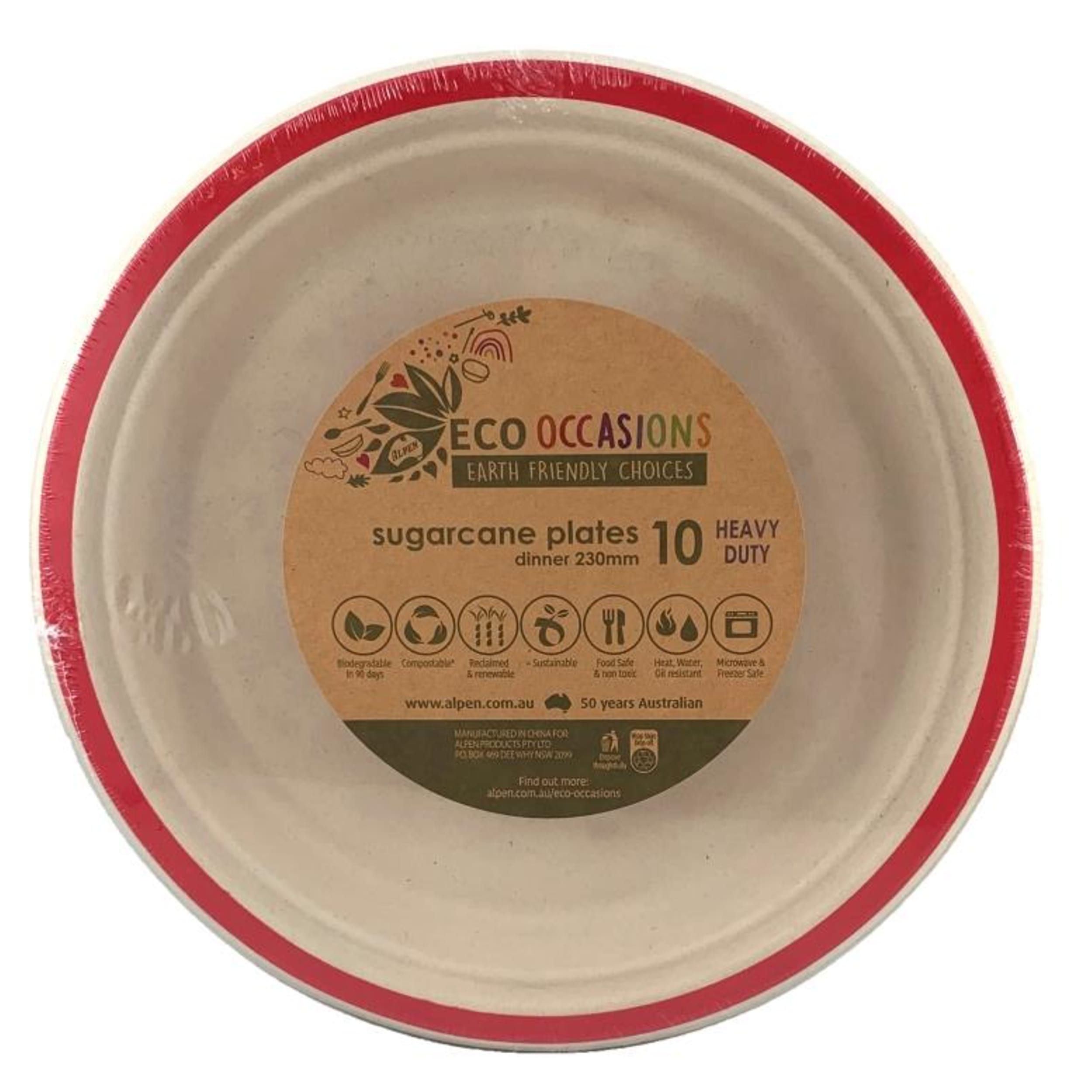 Eco Collection Sugarcane Dinner Plates 230mm Red (10 Pack)