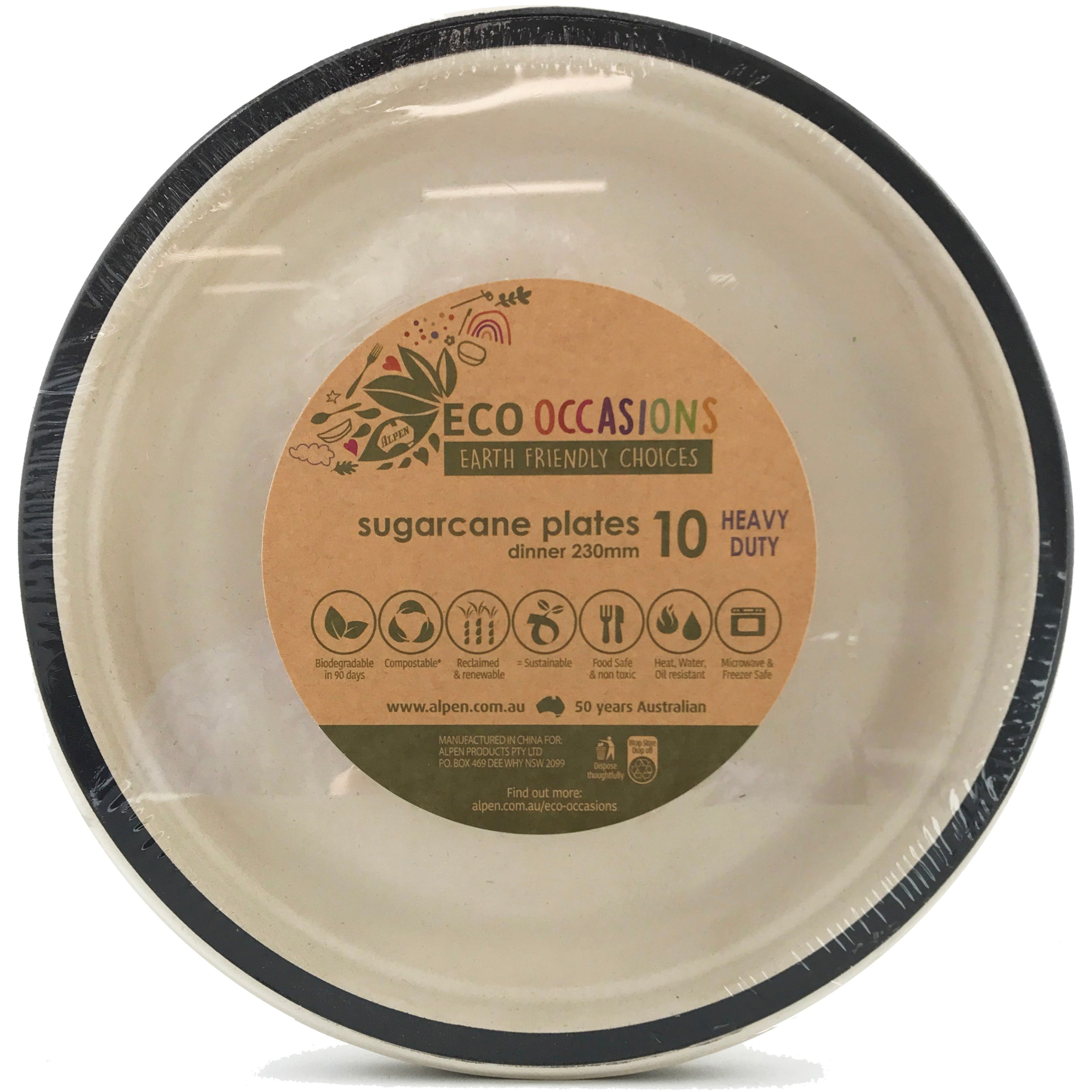 Eco Collection Sugarcane Dinner Plates 230mm Black (10 Pack)