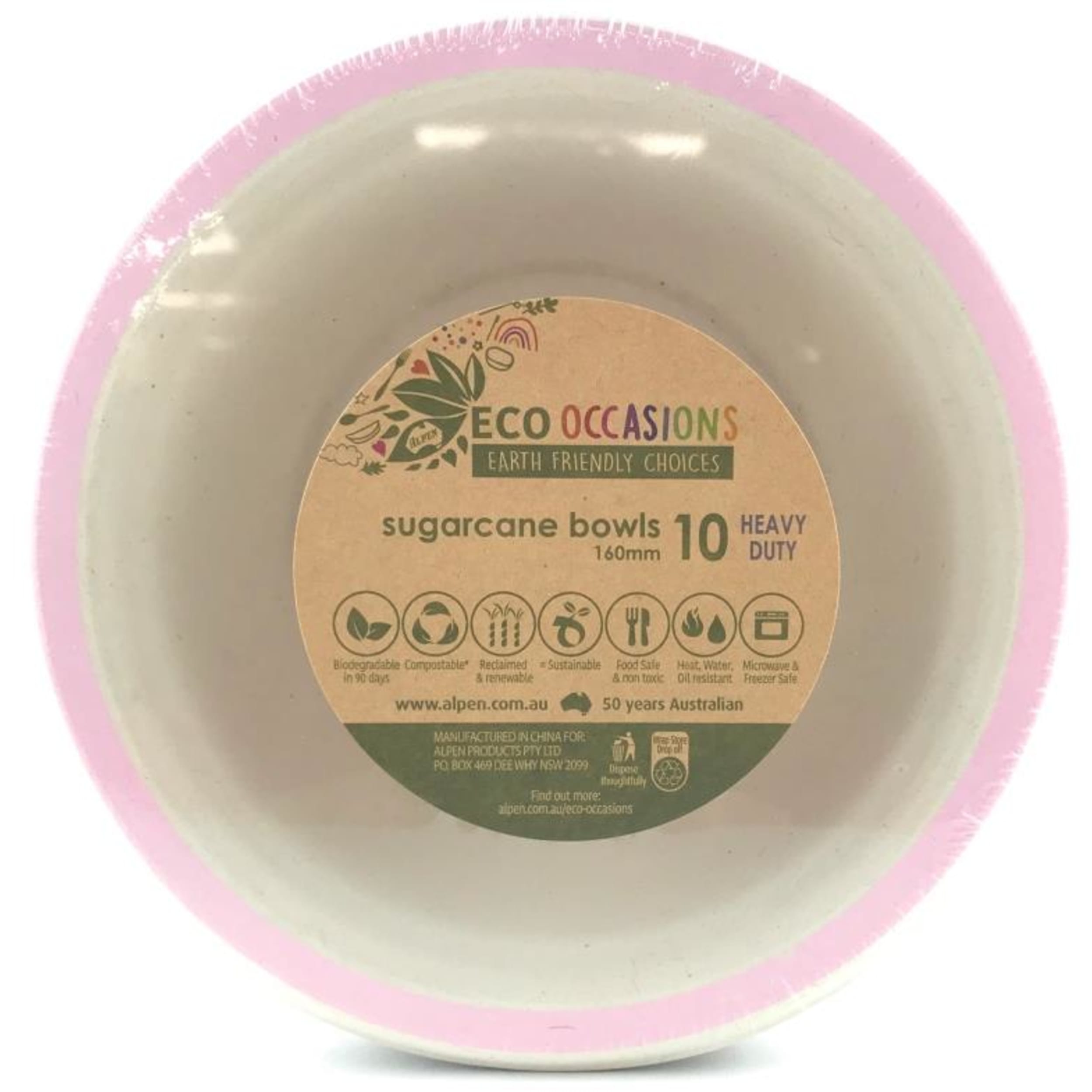 Eco Collection Sugarcane Bowls 160mm Light Pink (10 Pack)