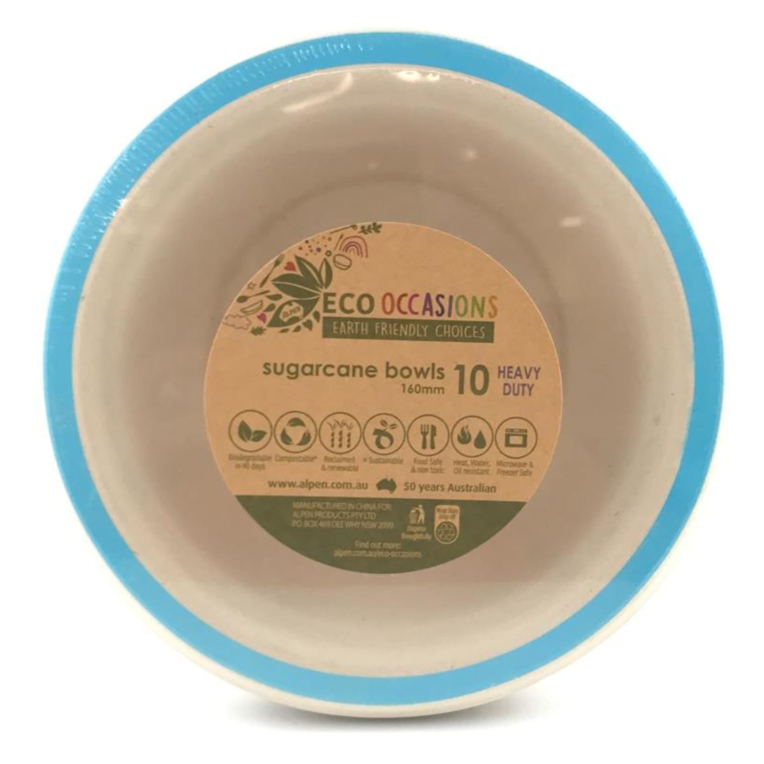 Eco Collection Sugarcane Bowls 160mm Light Blue (10 Pack)